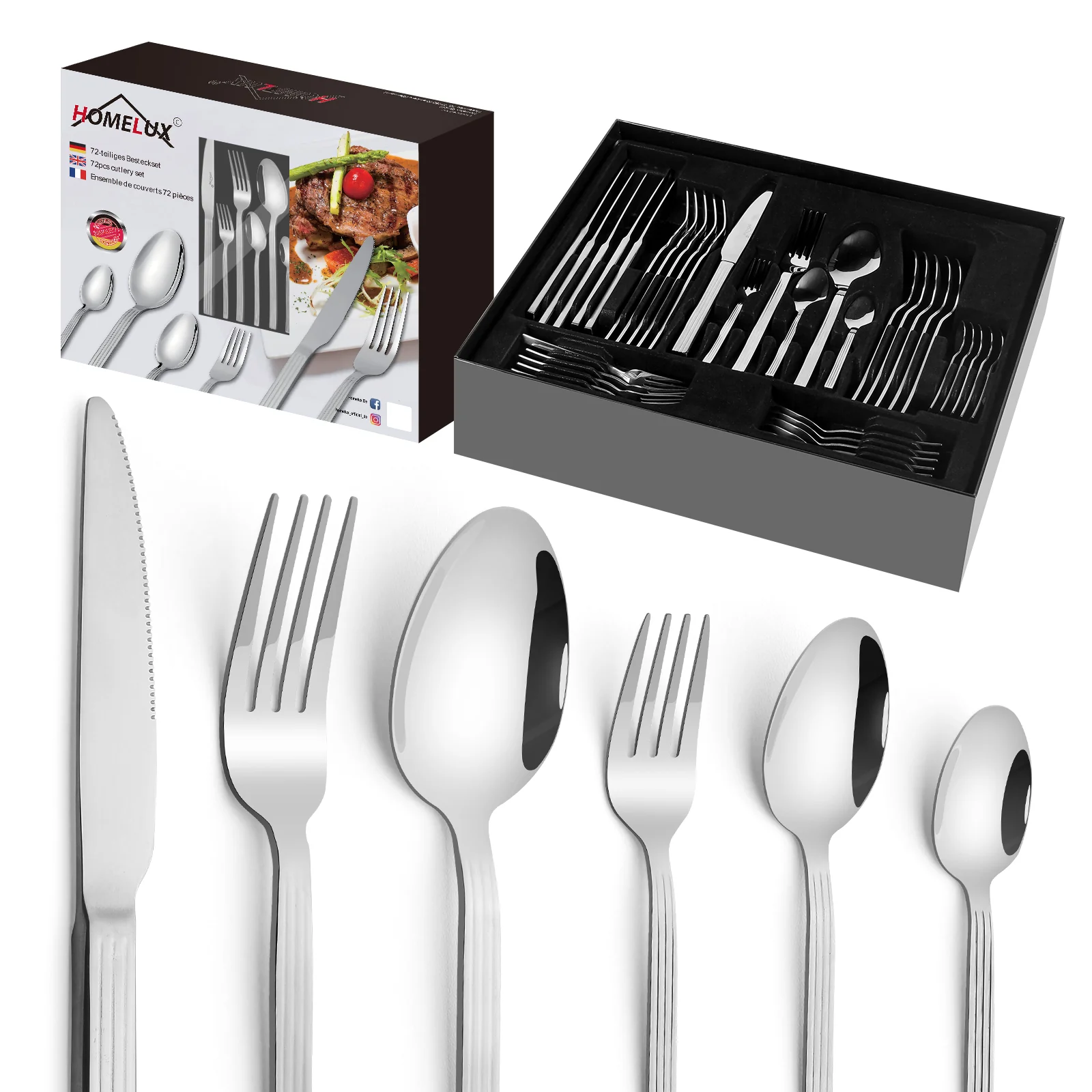 HOMELUX 72-teiliges Besteckset für 12 Personen Edelstahl rostfrei spülmaschinenfest hochglanzpoliert inklusive edler Besteckbox - Image 5