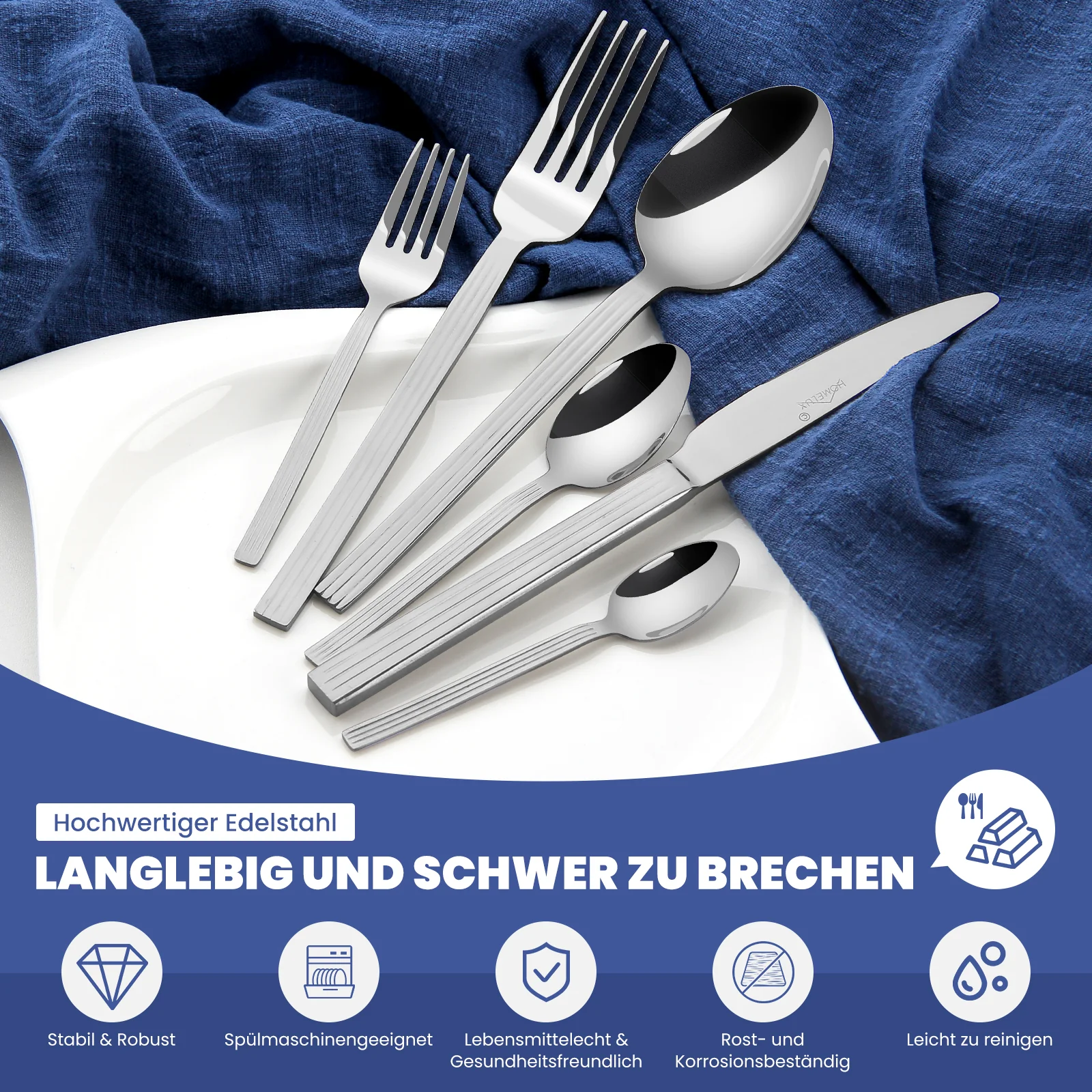 HOMELUX 72-teiliges Besteckset für 12 Personen Edelstahl rostfrei spülmaschinenfest hochglanzpoliert inklusive edler Besteckbox - Image 7