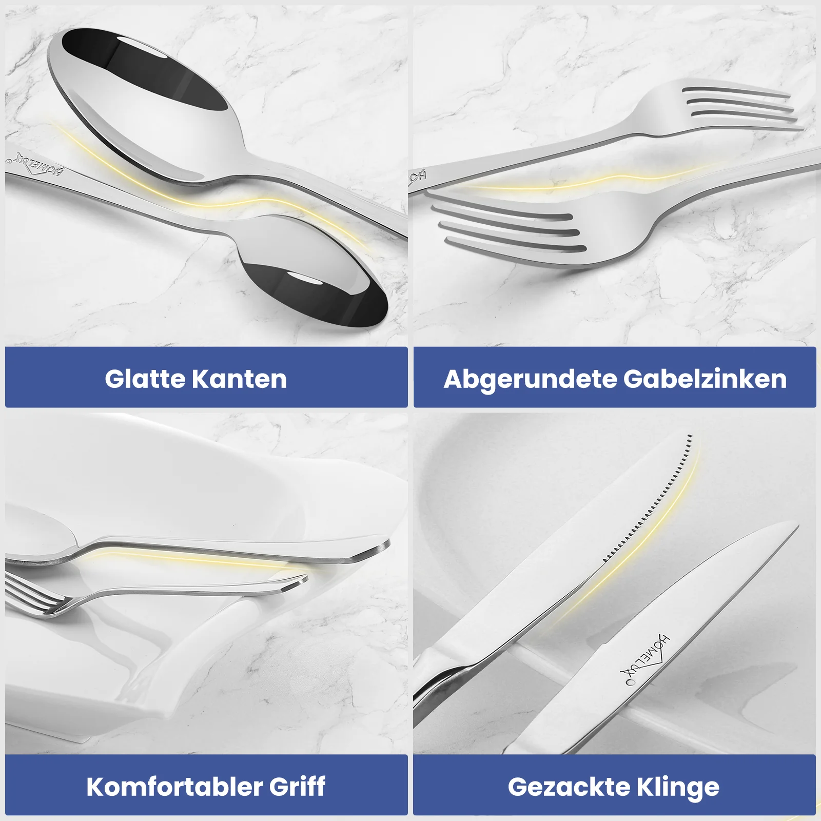 Homelux 72-teiliges Besteckset für 12 Personen, Edelstahl rostfrei, spülmaschinenfest, hochglanzpoliertes Tafelbesteck in Box - Image 10