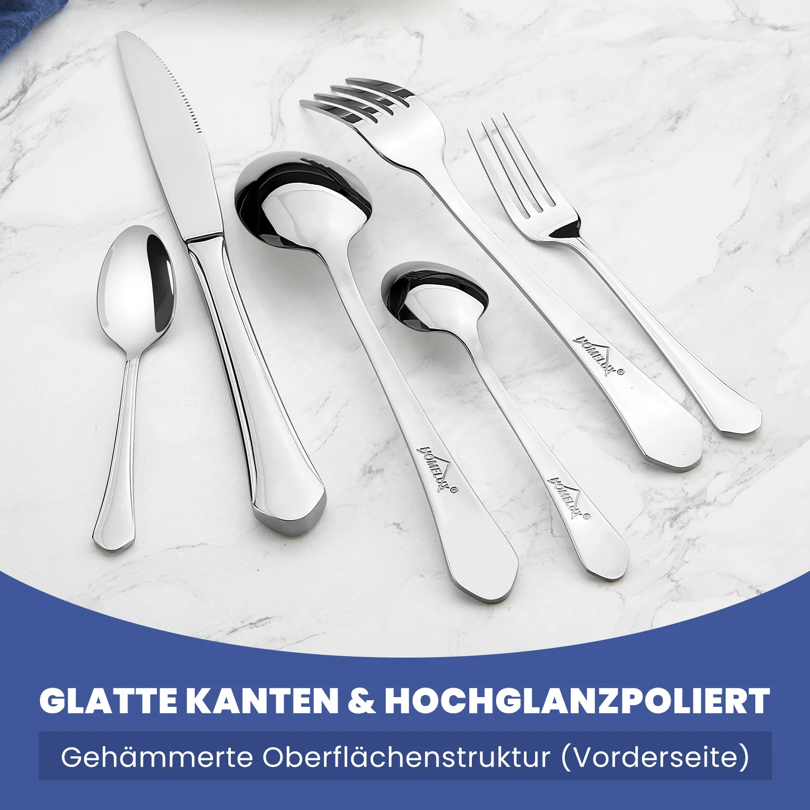 Homelux 72-teiliges Besteckset für 12 Personen, Edelstahl rostfrei, spülmaschinenfest, hochglanzpoliertes Tafelbesteck in Box - Image 8