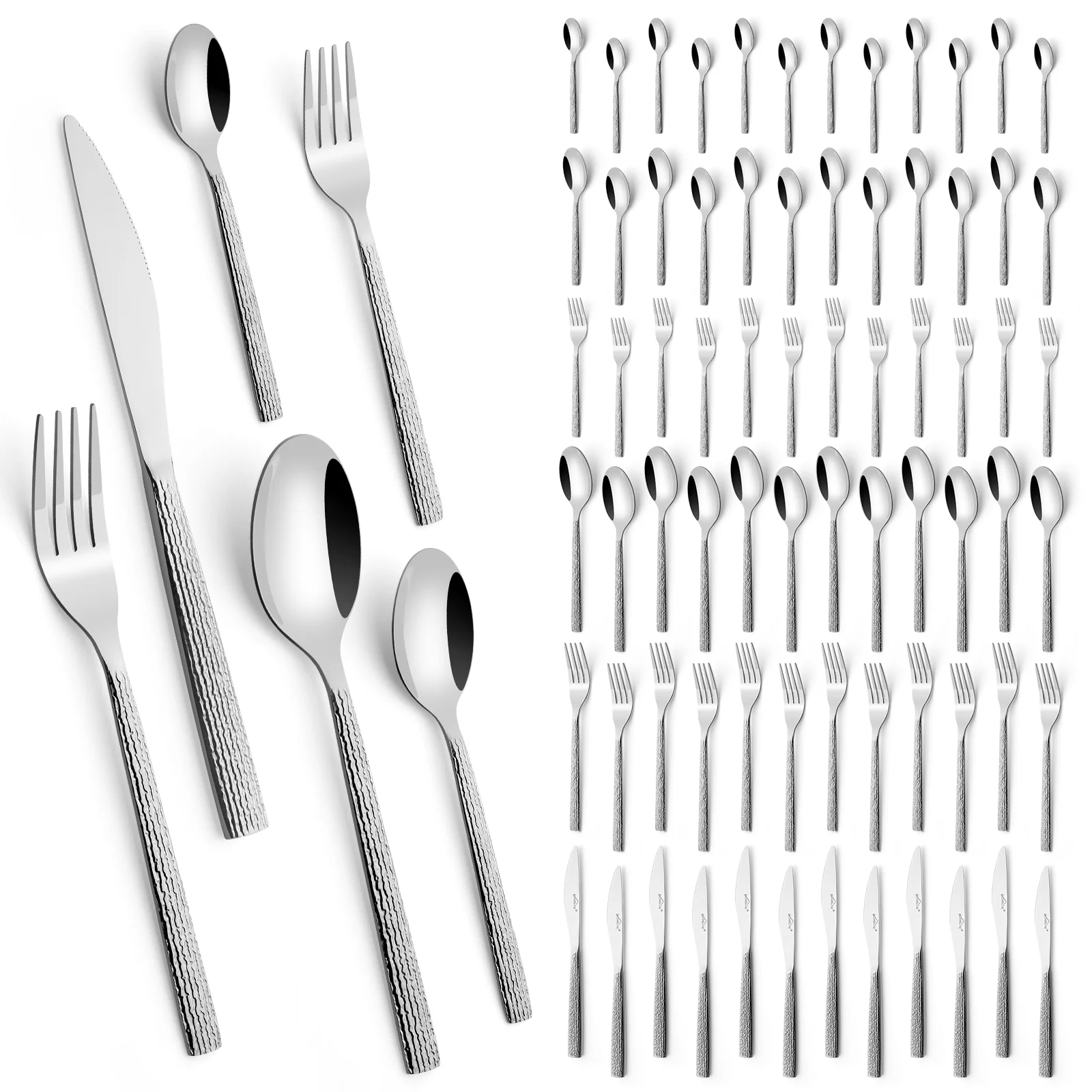 HOMELUX 72-teiliges Besteckset für 12 Personen, Edelstahl Tafelbesteck, Gehämmertes Design, Spülmaschinenfest - Image 2