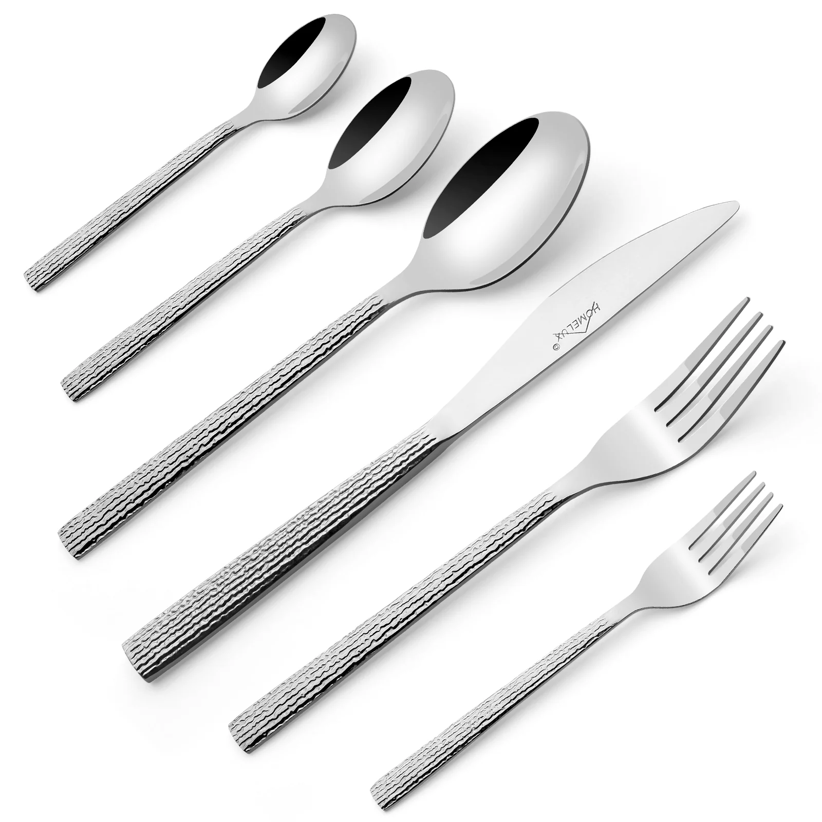 HOMELUX 72-teiliges Besteckset für 12 Personen, Edelstahl Tafelbesteck, Gehämmertes Design, Spülmaschinenfest - Image 3