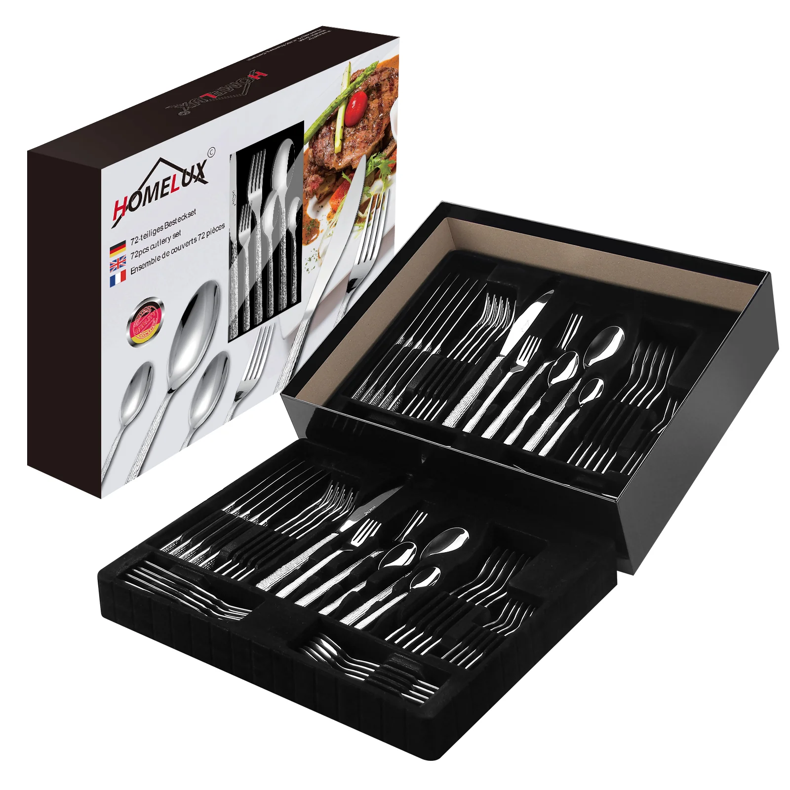 HOMELUX 72-teiliges Besteckset für 12 Personen, Edelstahl Tafelbesteck, Gehämmertes Design, Spülmaschinenfest - Image 4