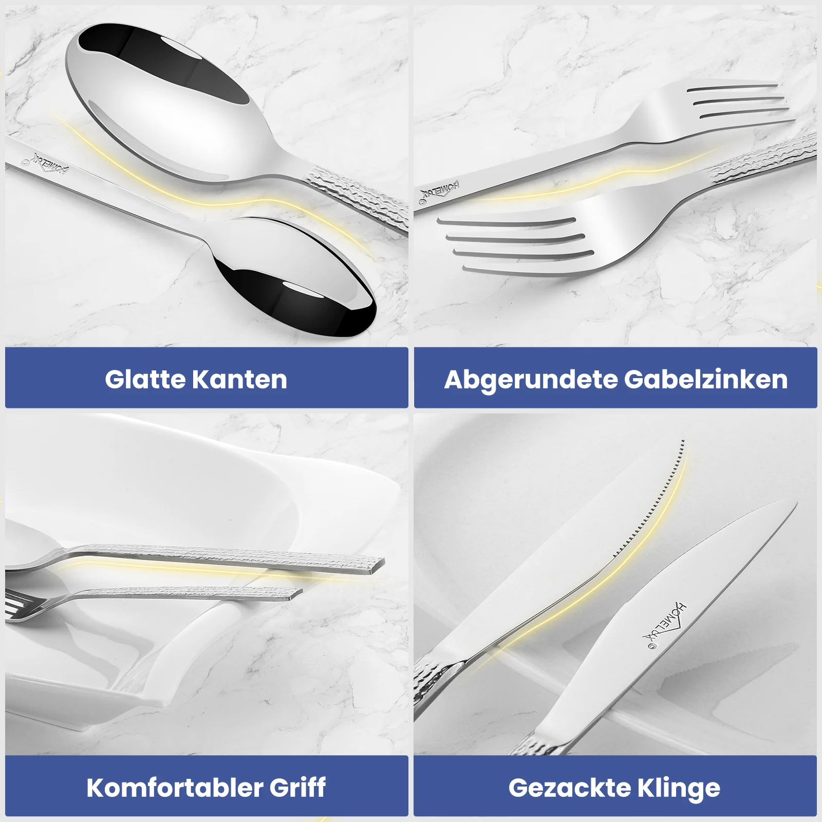 HOMELUX 72-teiliges Besteckset für 12 Personen, Edelstahl Tafelbesteck, Gehämmertes Design, Spülmaschinenfest - Image 8