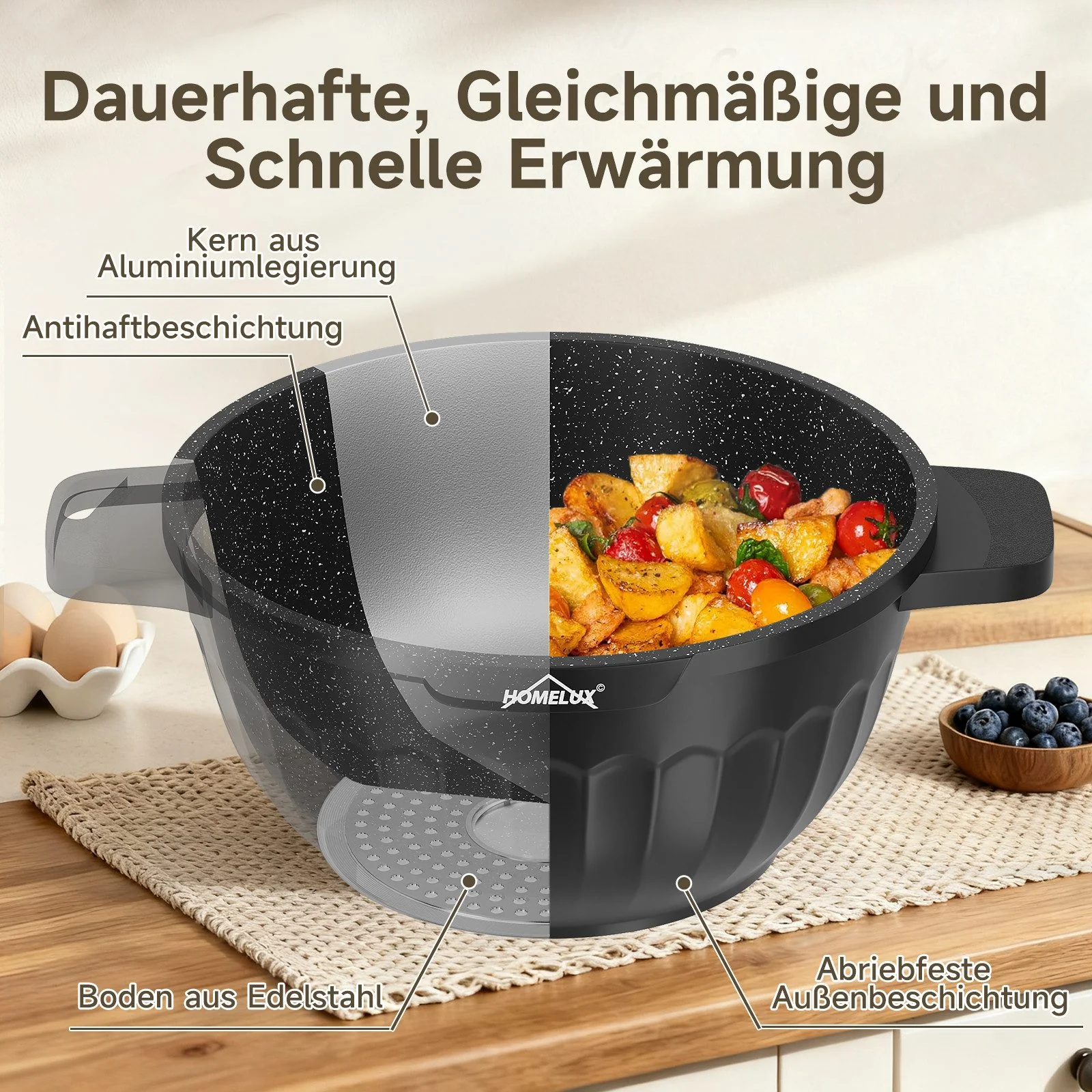 HOMELUX Topf-Set 8-tlg Kochtopf Set Induktions 20-32 cm, PFOA-fre Töpfe Set mit Deckel - Image 4