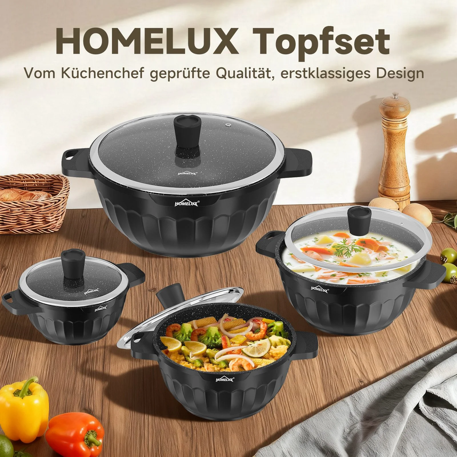 HOMELUX Topf-Set 8-tlg Kochtopf Set Induktions 20-32 cm, PFOA-fre Töpfe Set mit Deckel - Image 6