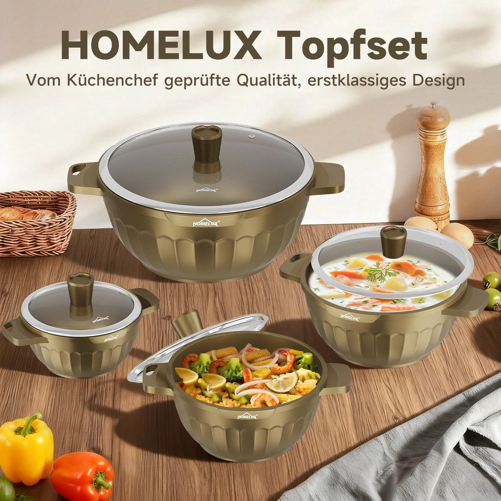 HOMELUX Topf-Set 8-tlg Kochtopf Set Induktions 20-32 cm, PFOA-fre Töpfe Set mit Deckel - Image 9