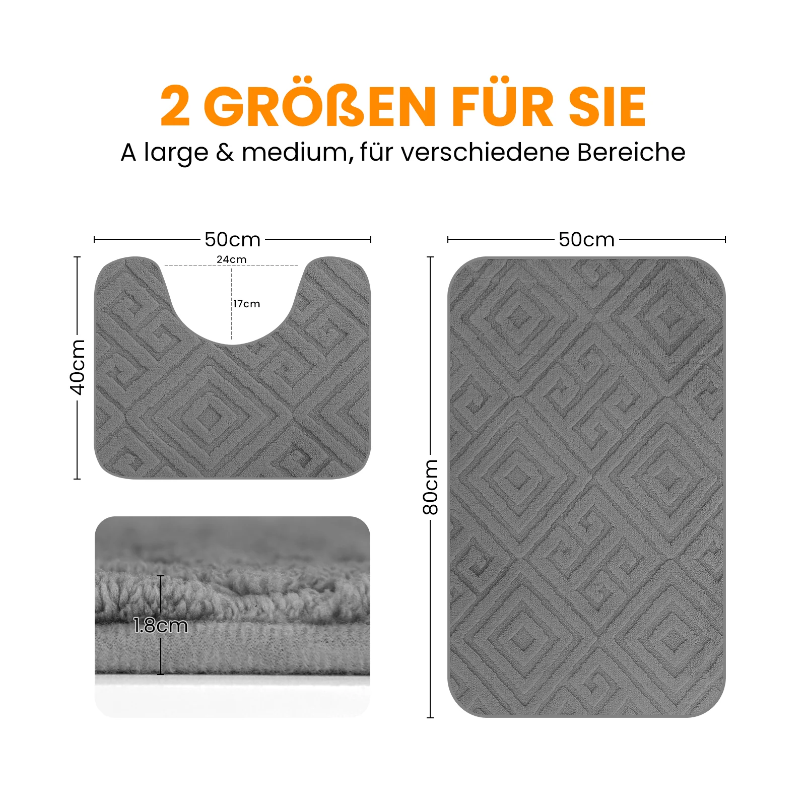 HOMELUX 2-teiliges Badematten-Set, rutschfest, weich, flauschig, inkl. WC-Vorleger mit Ausschnitt - Image 12