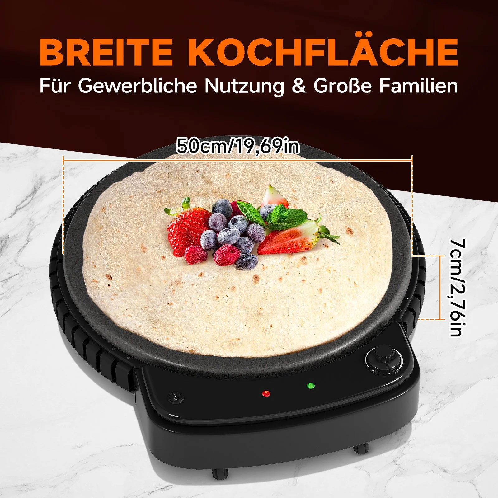 HOMELUX Crêpesmaker 2500W Ø50 cm Pancakemaker, Temperaturregler , Crêpesmaker - Image 5