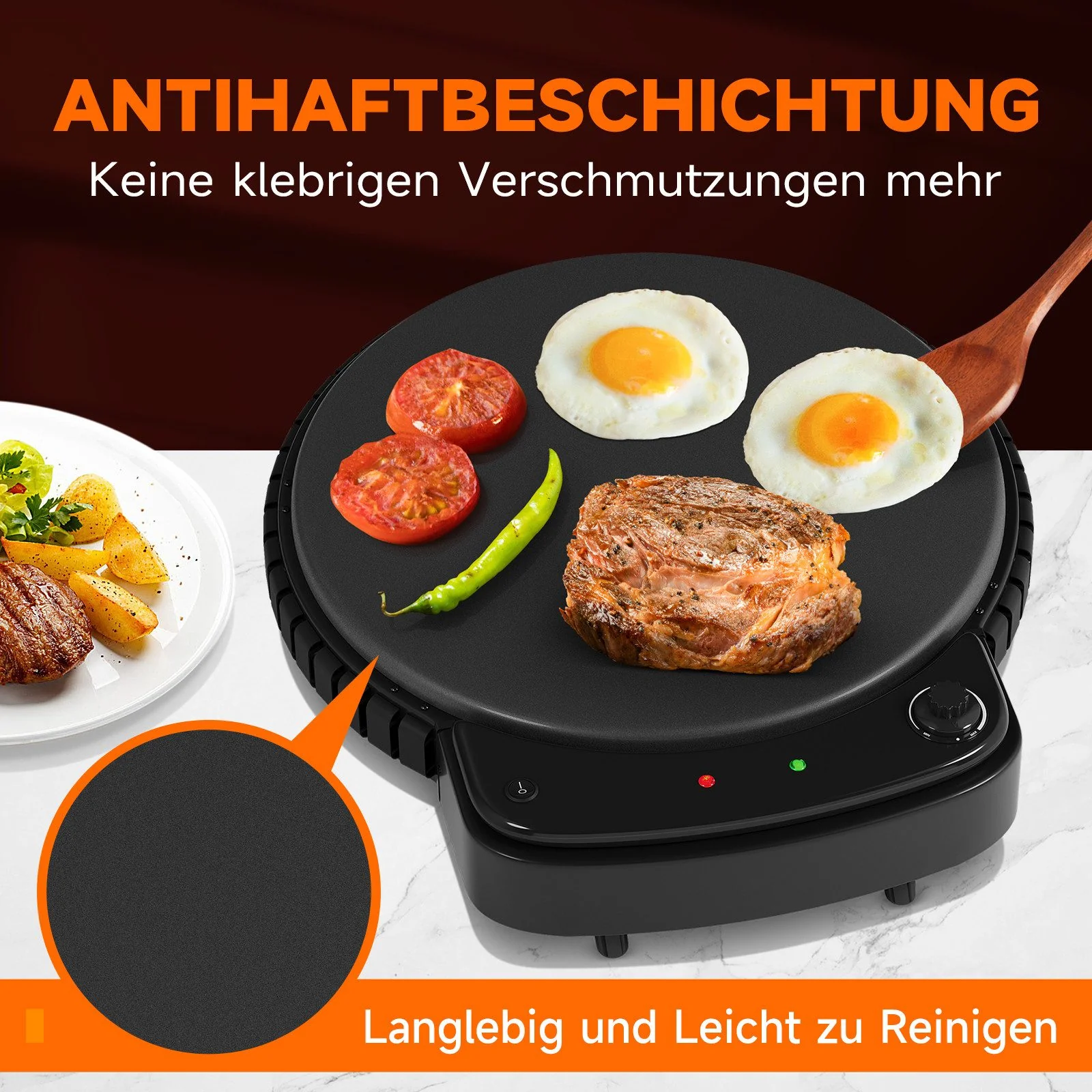 HOMELUX Crêpesmaker 2500W Ø50 cm Pancakemaker, Temperaturregler , Crêpesmaker - Image 6