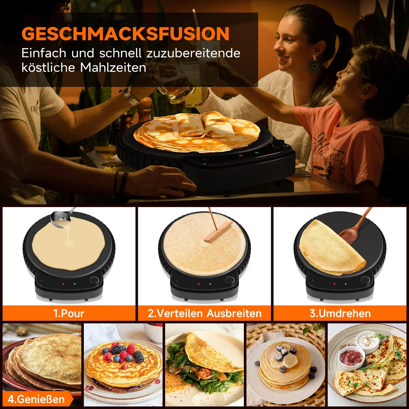 HOMELUX Crêpesmaker 2500W Ø50 cm Pancakemaker, Temperaturregler , Crêpesmaker - Image 7