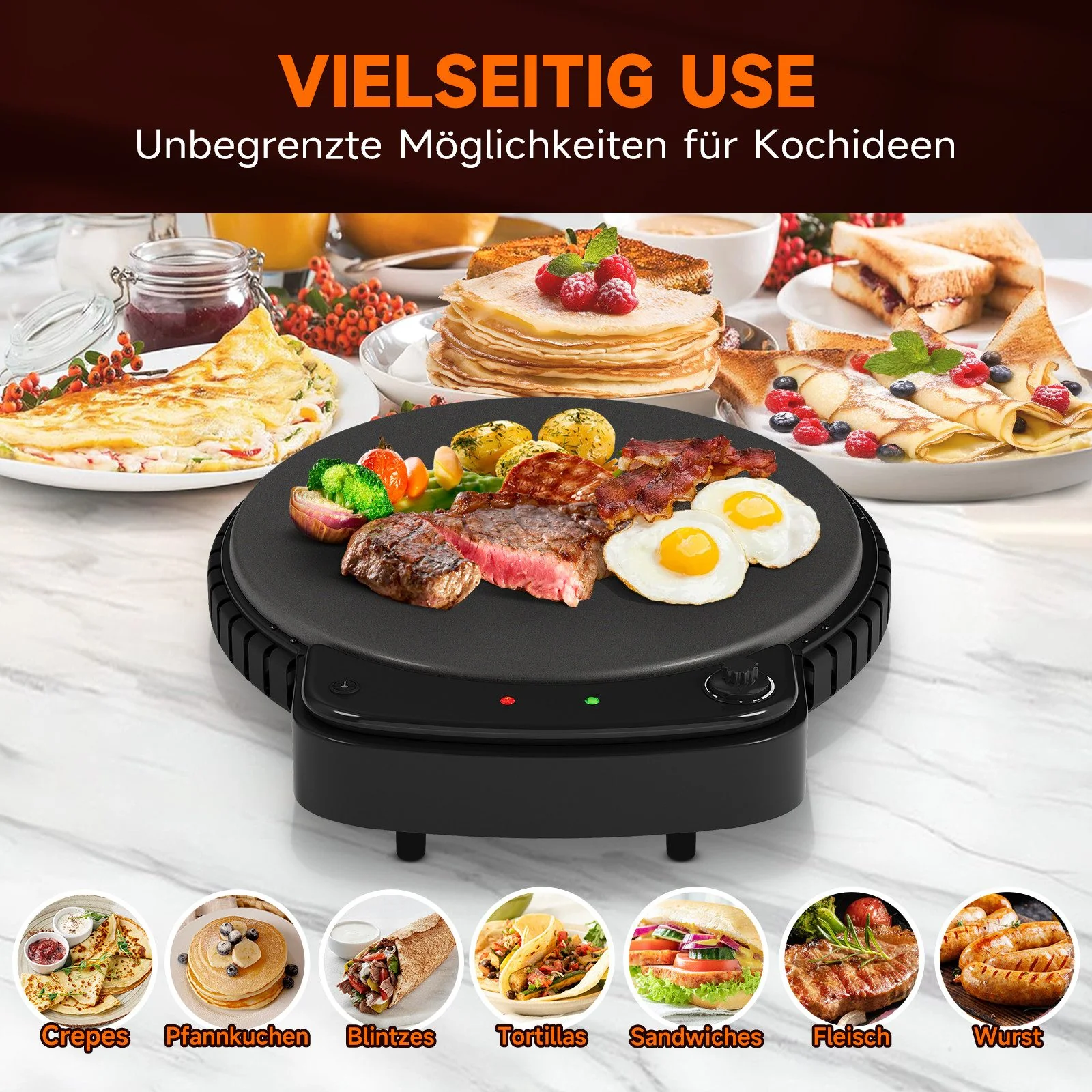 HOMELUX Crêpesmaker 2500W Ø50 cm Pancakemaker, Temperaturregler , Crêpesmaker - Image 8