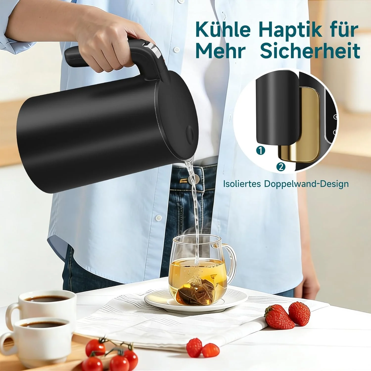 HOMELUX Digitaler Wasserkocher 1,7L mit Temperatureinstellung 40-100°C, 2200W, 100% Edelstahl Innen, Cool-Touch & Warmhaltefunktion - Image 4