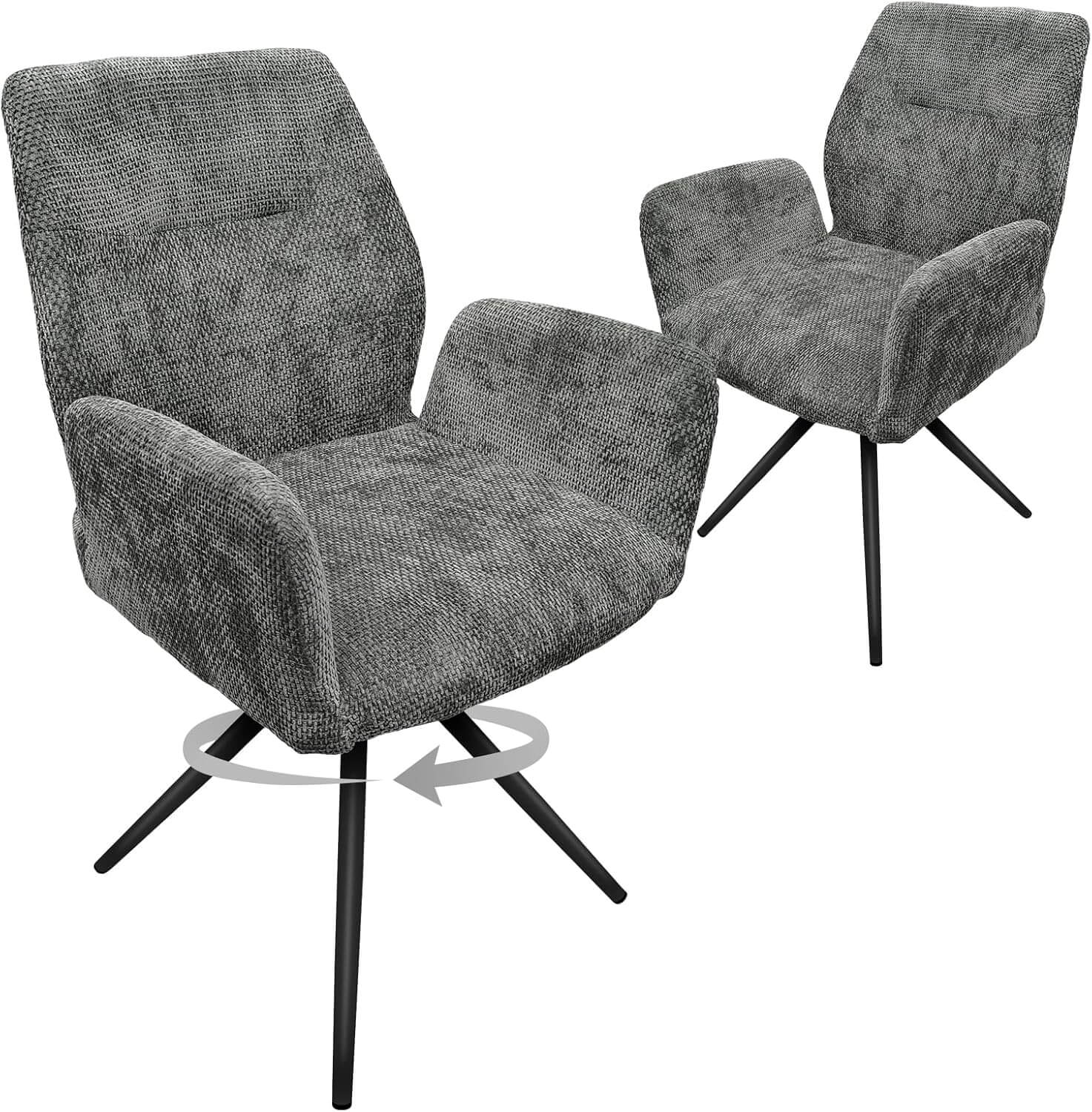 HOMELUX Drehstühle 2er-Set Polsterstühle mit Metallbeinen & Rückenlehne, bis 110 kg. Für Esszimmer/Küche