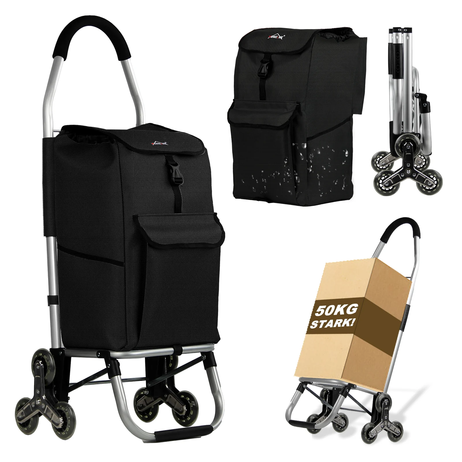 HOMELUX Einkaufstrolley, klappbar, stabil, 41 L Kapazität, multifunktional, Handwagen mit Rollen, abnehmbare Tasche, dreieckige Räder - Image 2