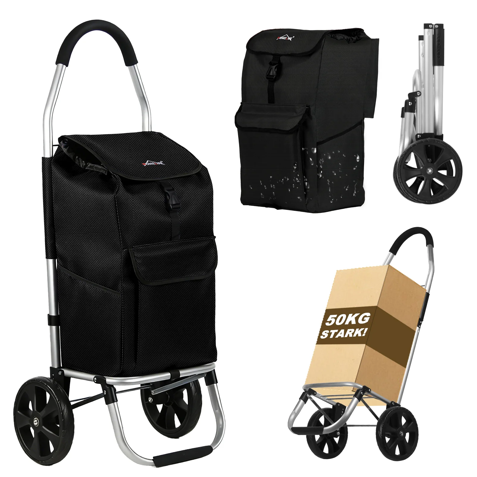 HOMELUX Einkaufstrolley Stabiler, klappbarer mit 41 L Kapazität, multifunktionalem Handwagen, Rollen und abnehmbarer Tasche - Image 2