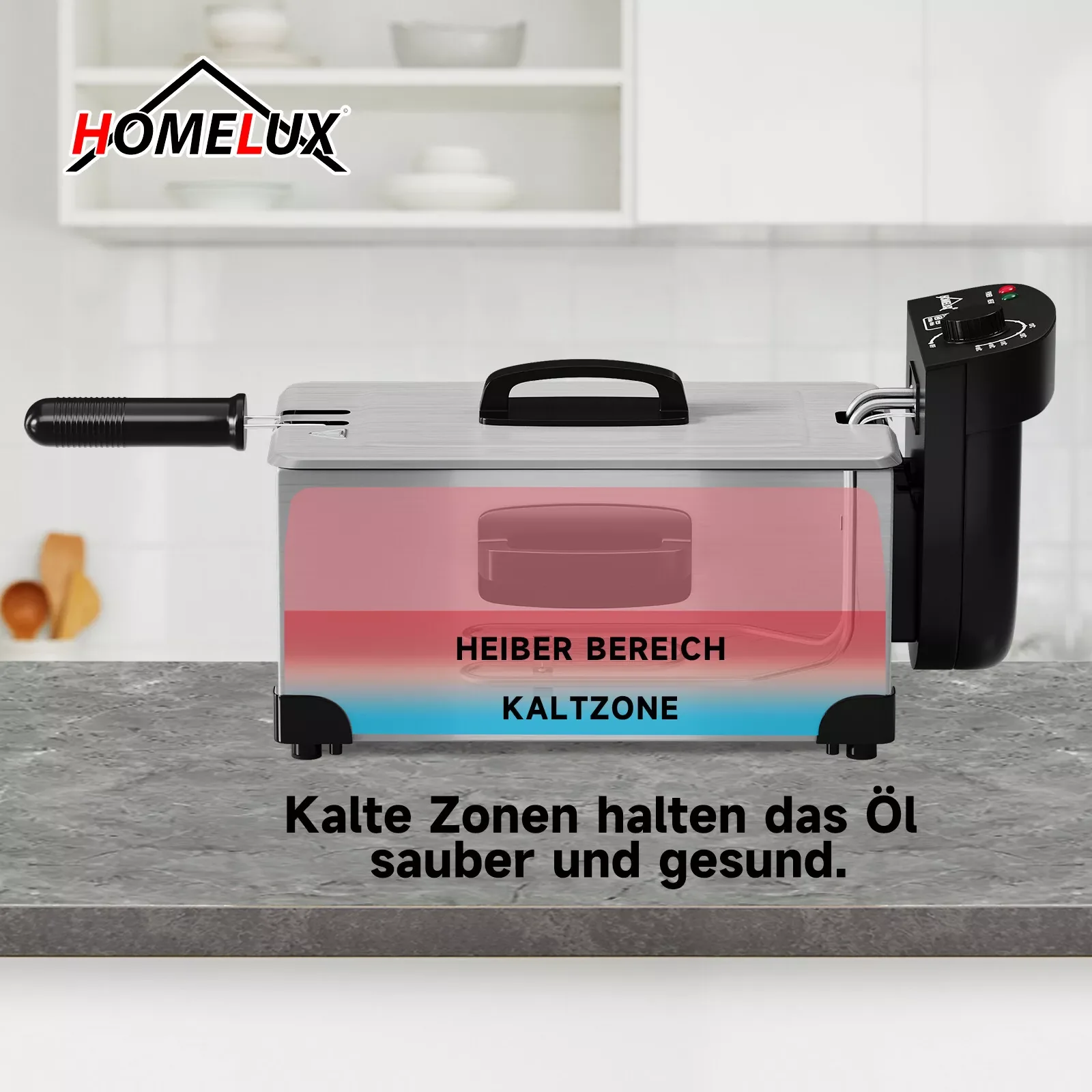 HOMELUX Friteuse 3 L 2000W fritteuse mit öl, Temperaturregler, Edelstah fritteuse mit Fett & Öl, Deep Fryer, Elektrische Fritteuse - Image 3