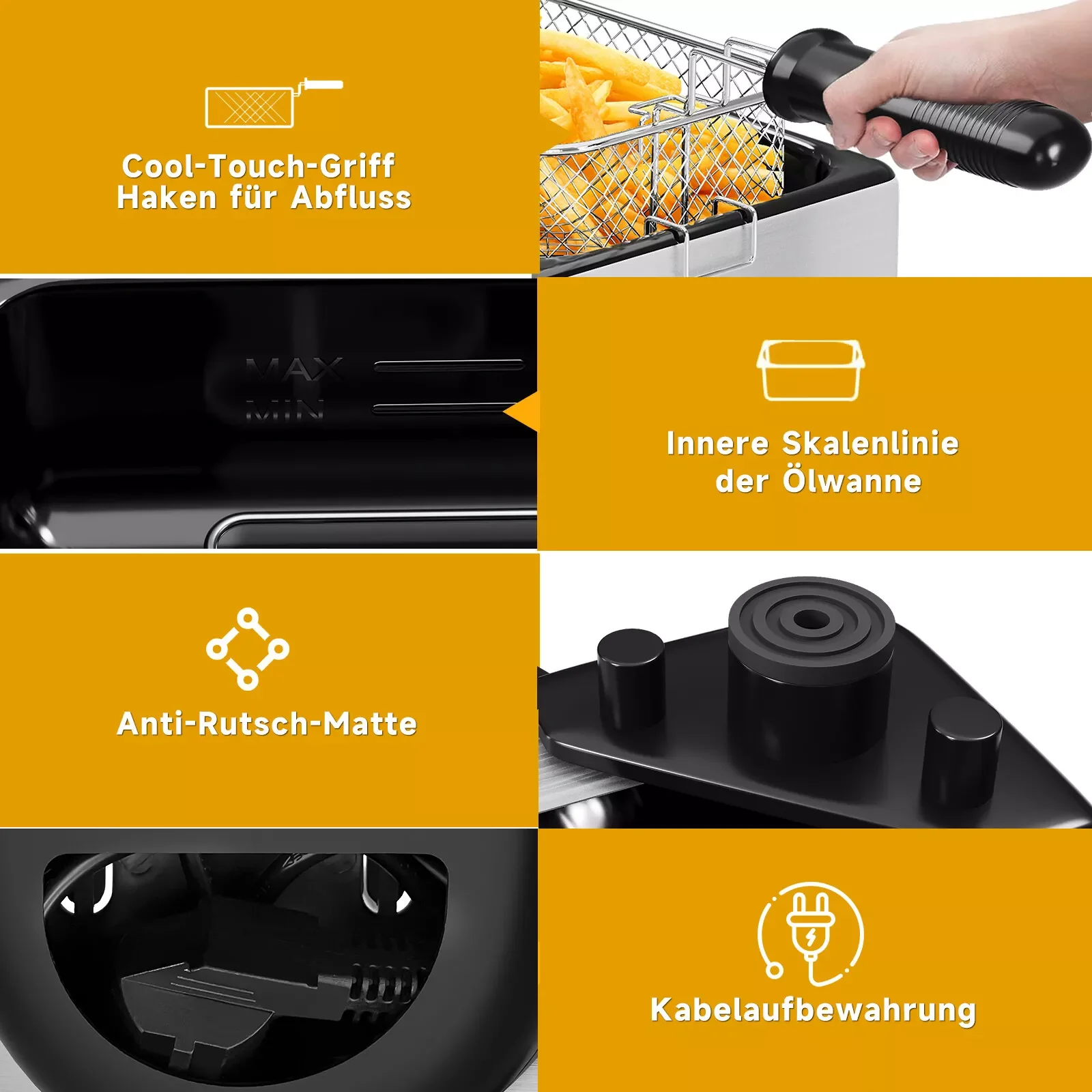 HOMELUX Friteuse 3 L 2000W fritteuse mit öl, Temperaturregler, Edelstah fritteuse mit Fett & Öl, Deep Fryer, Elektrische Fritteuse - Image 5
