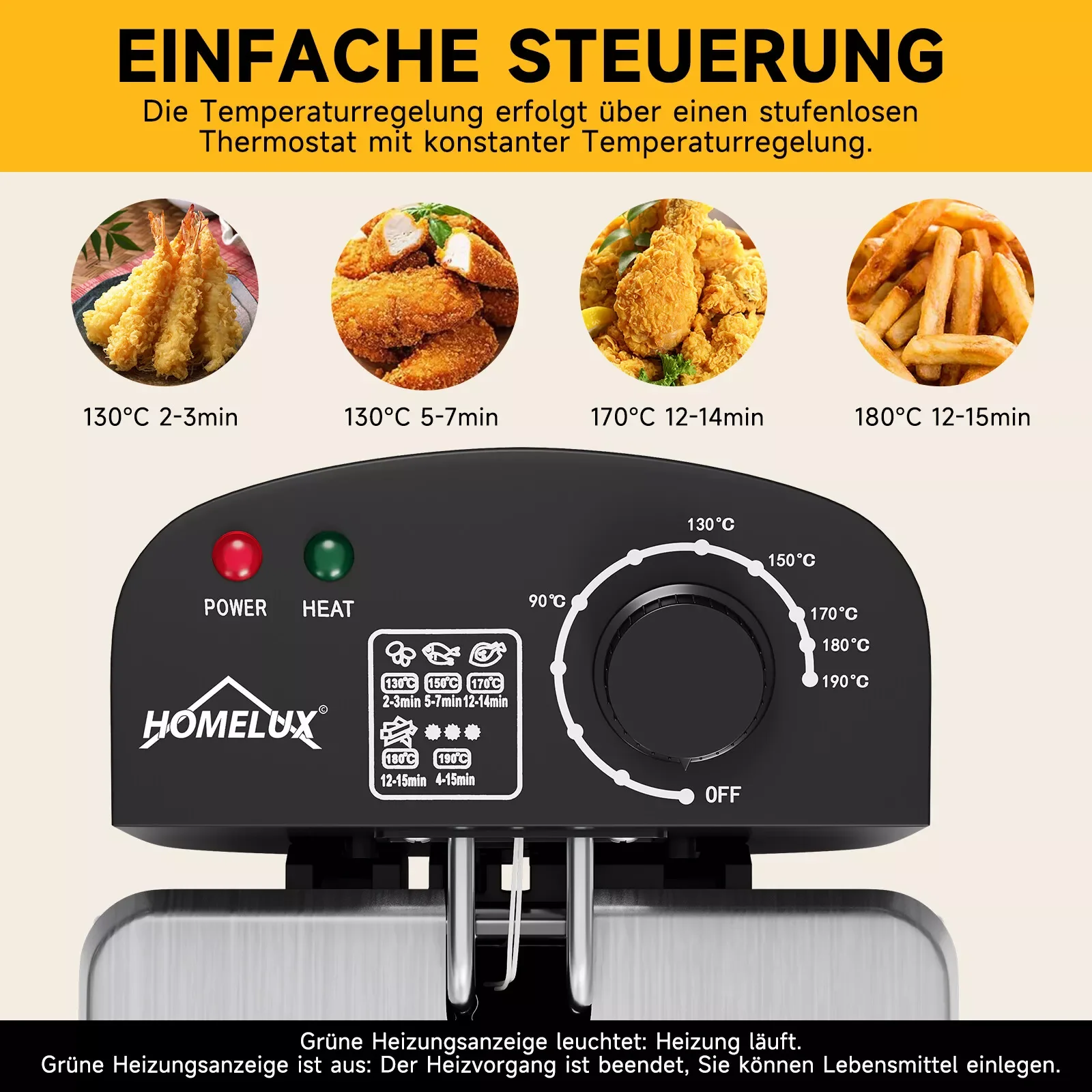 HOMELUX Friteuse 3 L 2000W fritteuse mit öl, Temperaturregler, Edelstah fritteuse mit Fett & Öl, Deep Fryer, Elektrische Fritteuse - Image 6