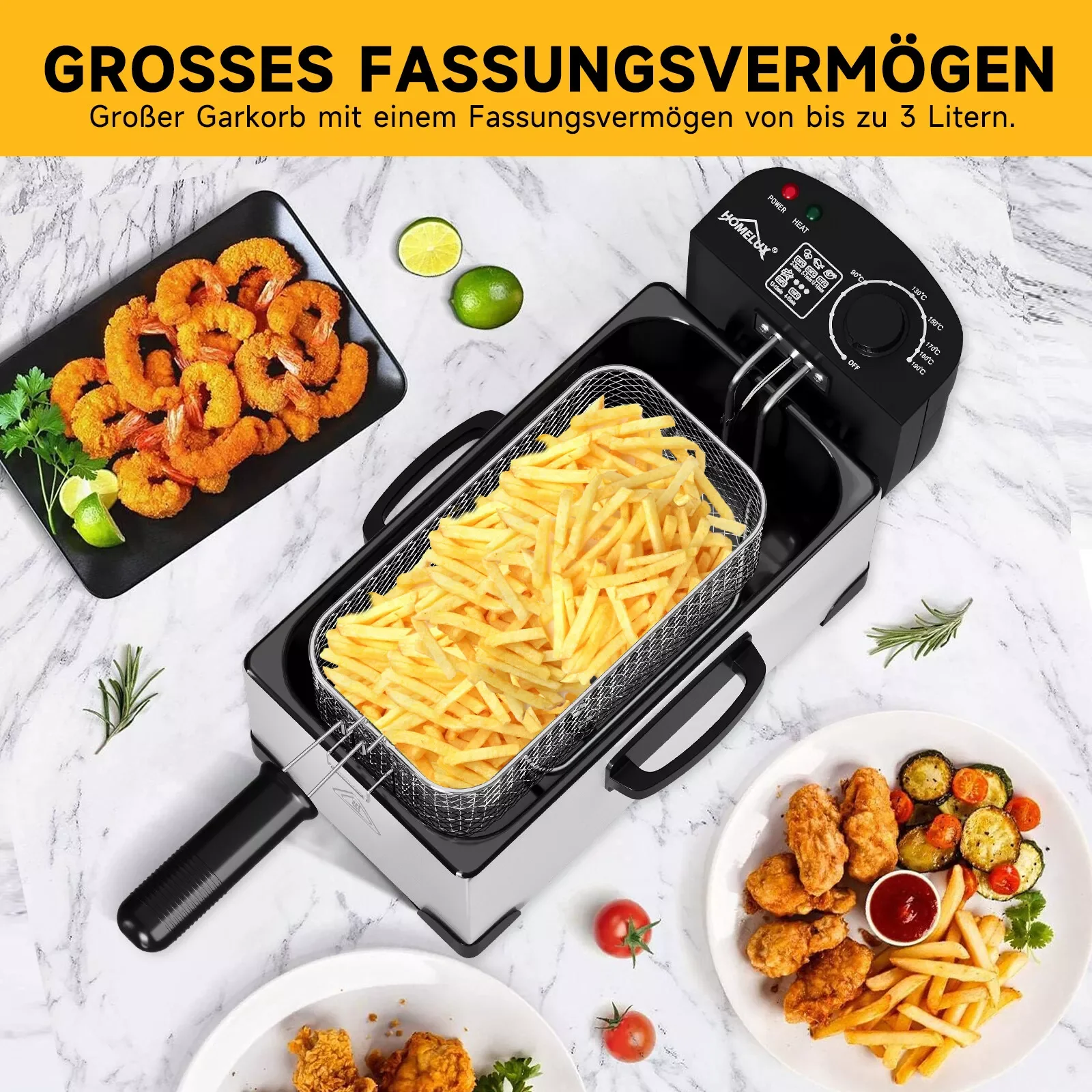 HOMELUX Friteuse 3 L 2000W fritteuse mit öl, Temperaturregler, Edelstah fritteuse mit Fett & Öl, Deep Fryer, Elektrische Fritteuse - Image 8