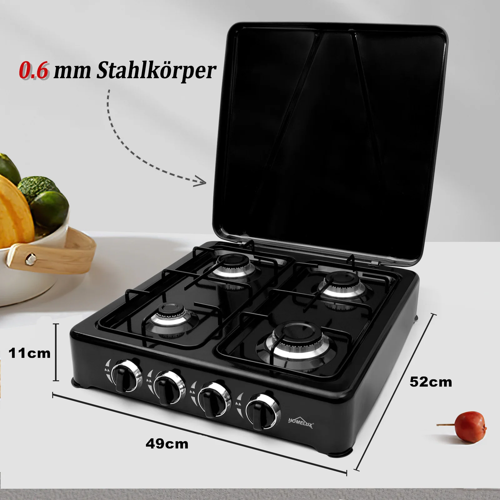 HOMELUX Gaskocher 4 flammig Campingkocher mit Deckel 6,2 kW Kocher Gas Herd Outdoor - Image 12