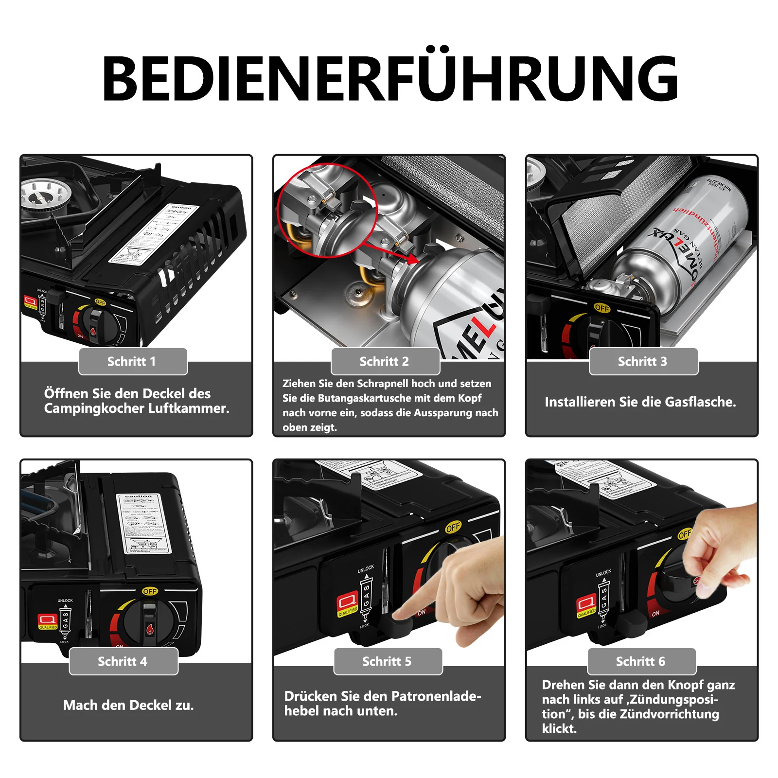 Camping-Gaskocher-Set 2,2 KW, mit Gaskartusche, inkl. Aufbewahrungsbox. Ideal für Outdoor-Kochen - Image 4