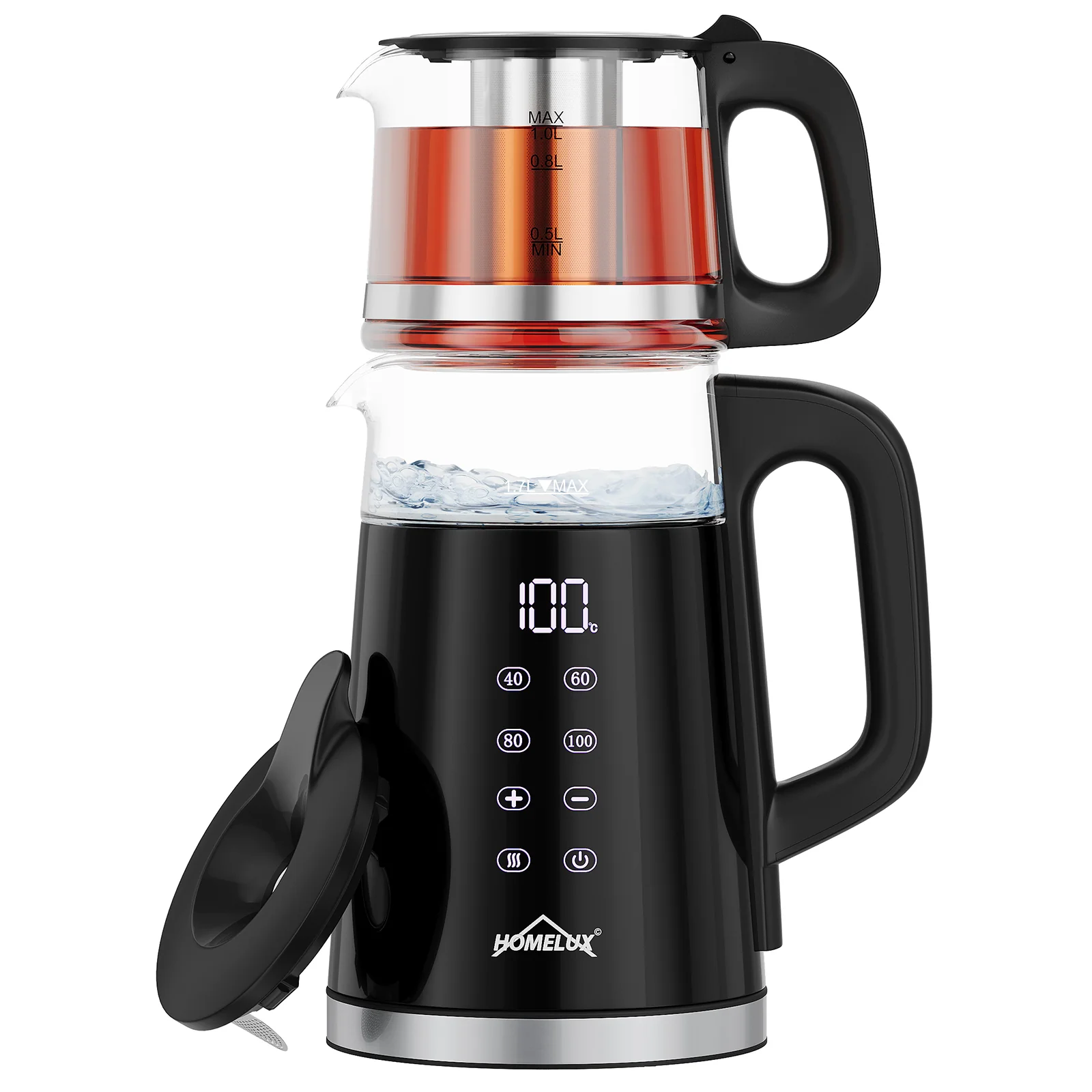 Wasserkocher Glas 2in1 Teekocher Edelstahl 2200W Teebereiter mit 4 Temperatureinstellungen 1,7L mit Warmhaltefunktion, Teetrichter - Image 2