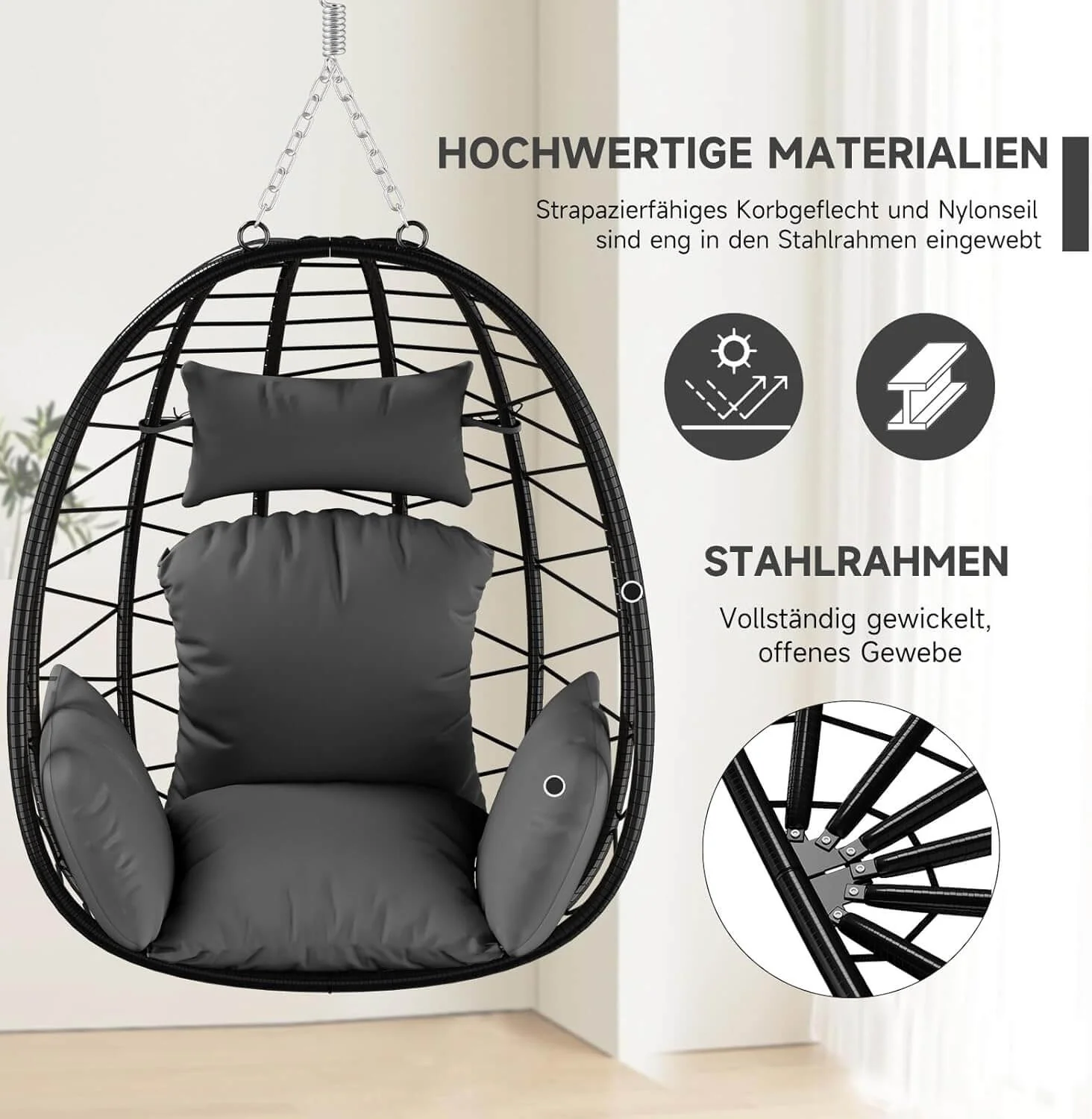 HOMELUX Hängematte mit Gestell, Abdeckung, Hängesessel, Hängeschaukel, Schaukel Outdoor&Indoor, Max. 130 kg (Hängesessel mit Abdeckung) - Image 4
