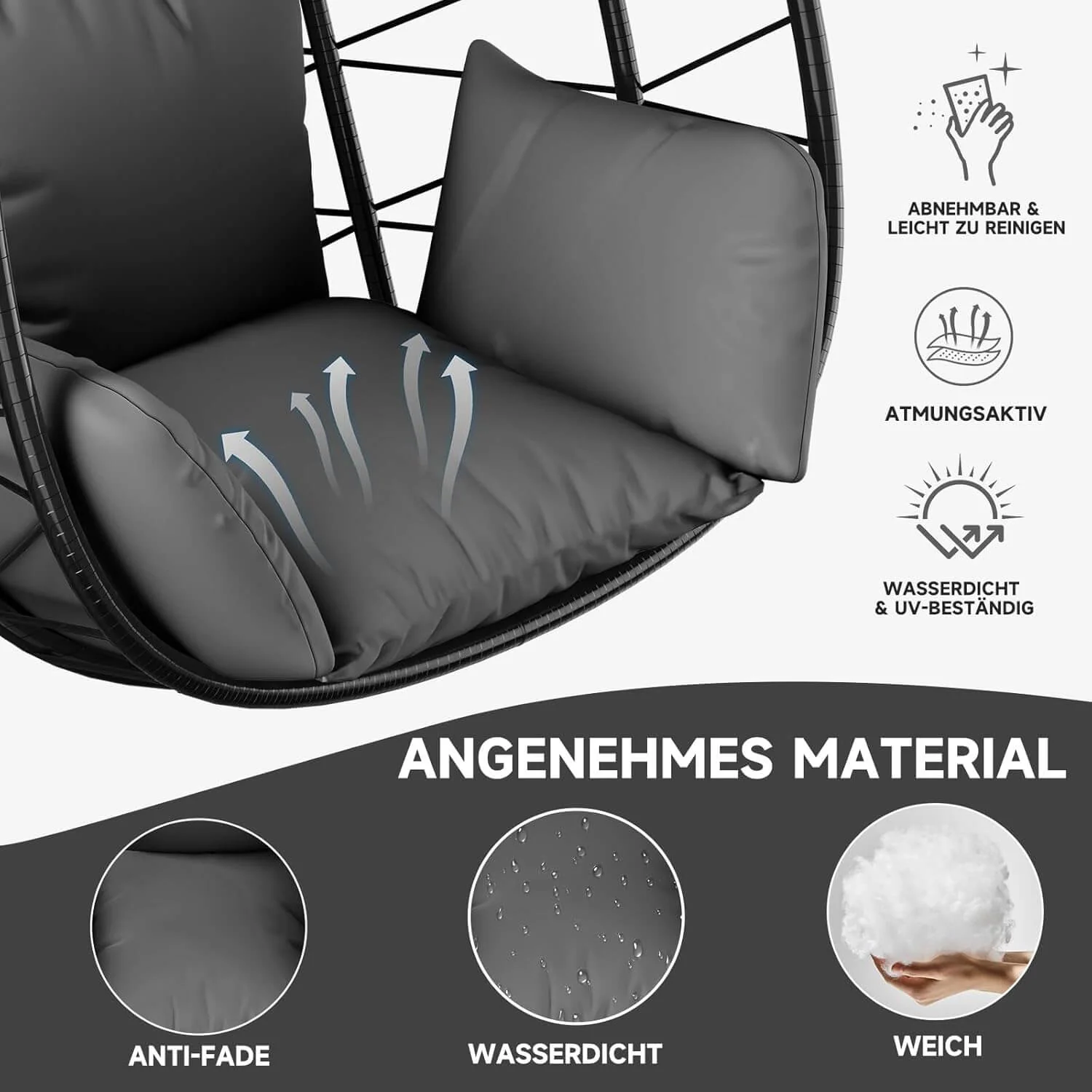 HOMELUX Hängematte mit Gestell, Abdeckung, Hängesessel, Hängeschaukel, Schaukel Outdoor&Indoor, Max. 130 kg (Hängesessel mit Abdeckung) - Image 5
