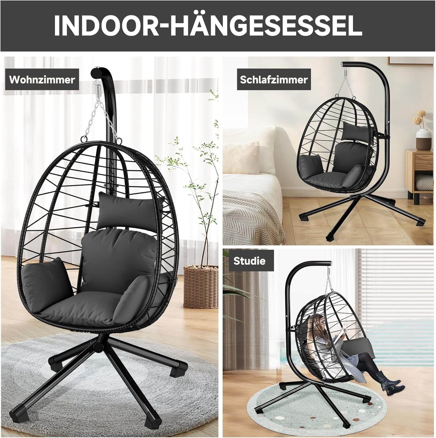 HOMELUX Hängematte mit Gestell, Abdeckung, Hängesessel, Hängeschaukel, Schaukel Outdoor&Indoor, Max. 130 kg (Hängesessel mit Abdeckung) - Image 7