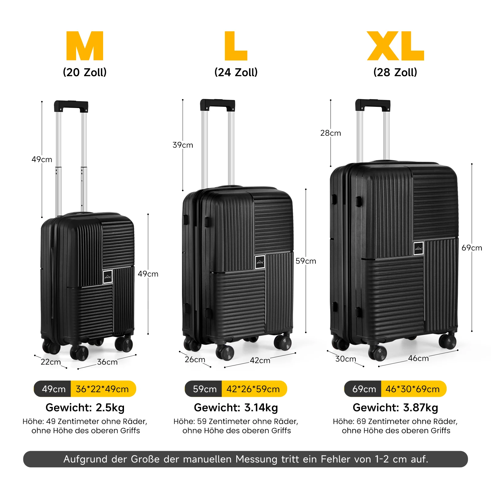 HOMELUX Hartschalenkoffer Set 3-teilig ABS Leicht Trolley Kofferset Rollkoffer Reisekoffer Hartschale M-L-XL - Image 2