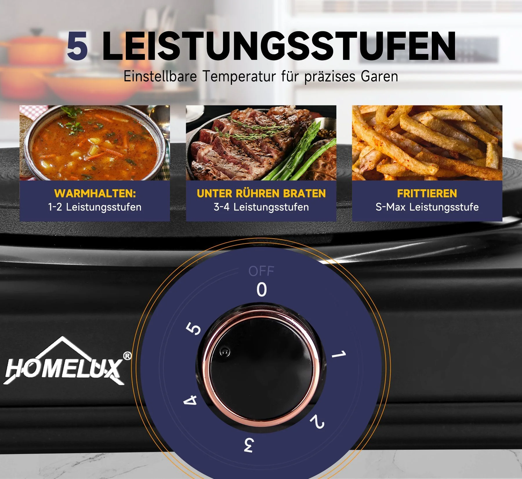 HOMELUX Kochplatte Einzelkochplatte Kochplatte 1000/1500W Herdplatte, Einzeln Regelbare 5 Heizstufen - Image 11