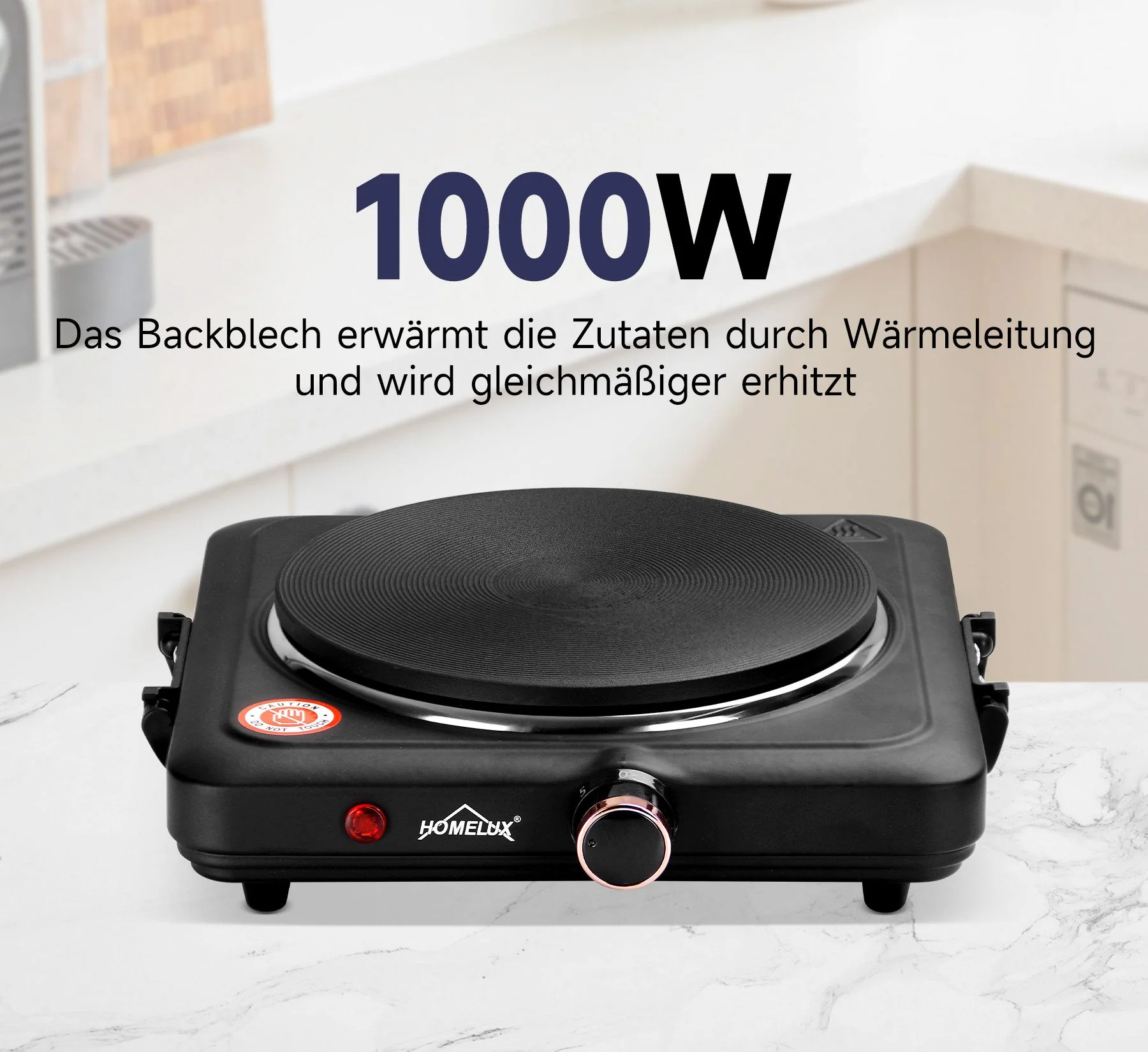 HOMELUX Kochplatte Einzelkochplatte Kochplatte 1000/1500W Herdplatte, Einzeln Regelbare 5 Heizstufen - Image 2