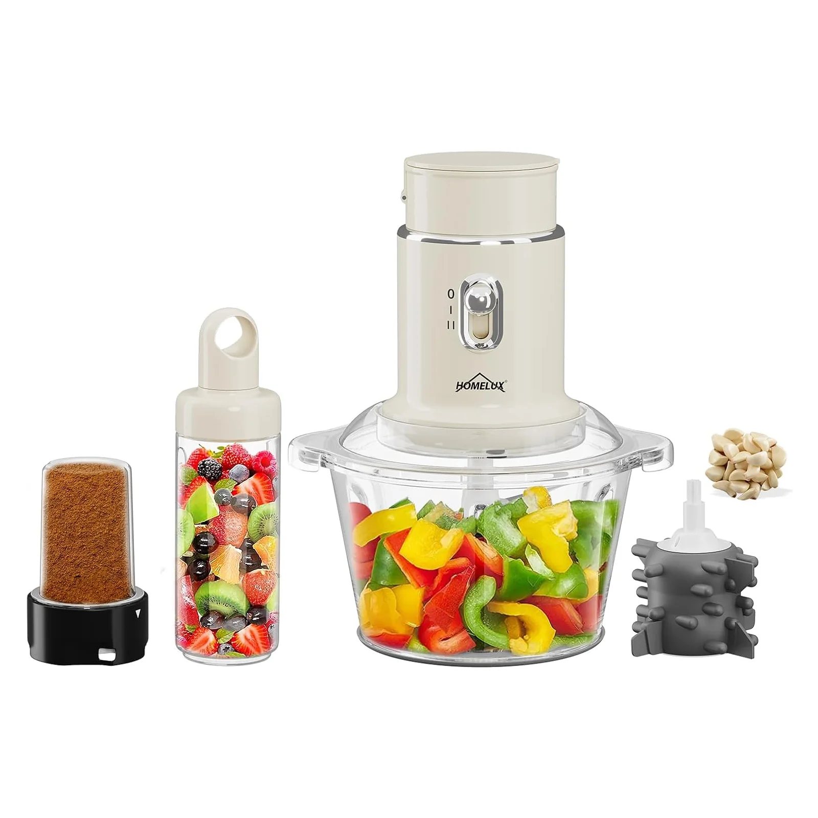 HOMELUX 4-in-1 Küchenallrounder: Zerkleinern, Mixen & Mahlen mit robustem 2L Glasbehälter und 600ml Saftbecher - Image 2