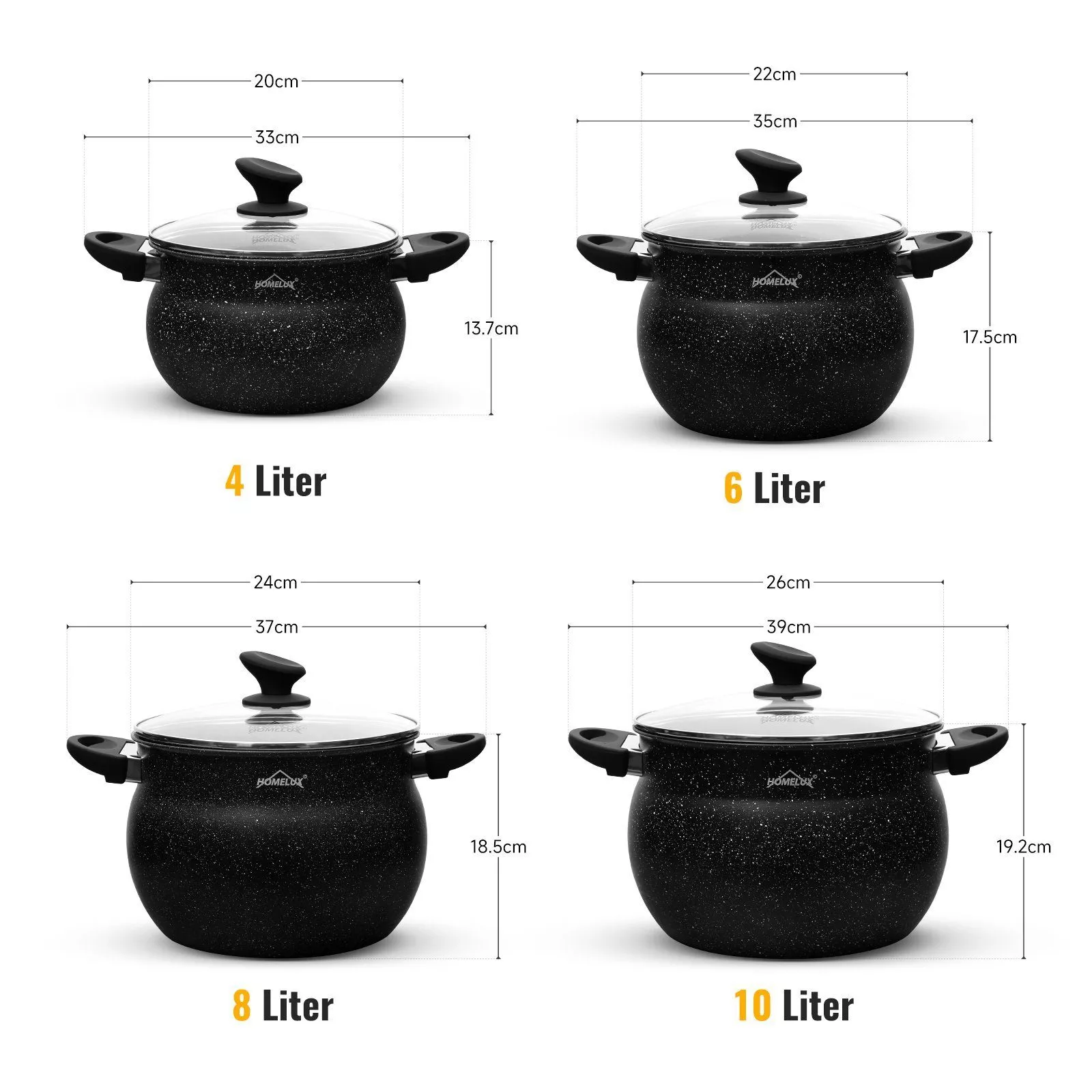 Homelux Kochtöpfe Set, Induktion, Antihaft, Spülmaschine, Glasdeckel, 20cm/4L, 24cm/8L, 28cm/12.5L - Image 13