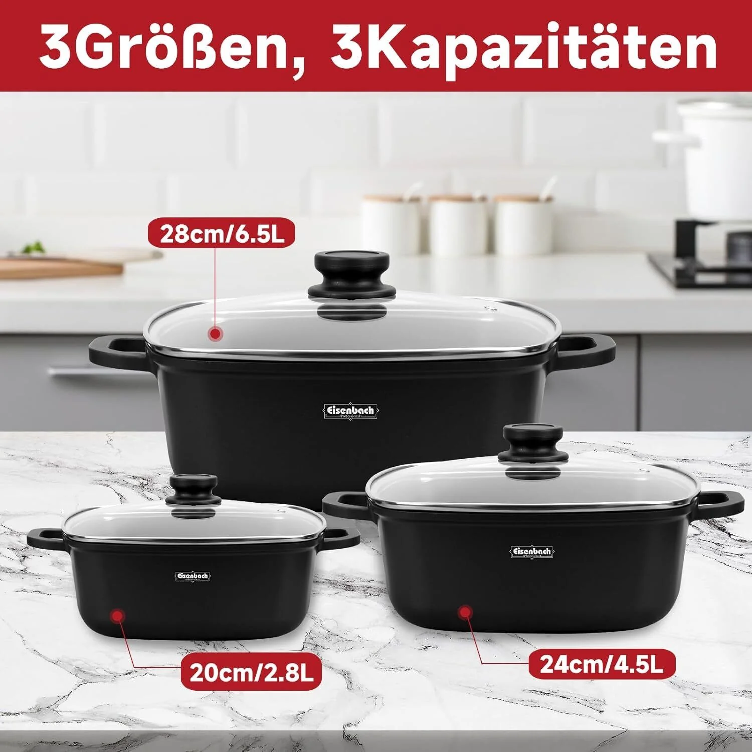 Topf Induktion Töpfe mit Glasdeckel Kochtöpfe für Induktion, mit Antihaft-Beschichtung, Spülmaschinenfest, Suppentopf - Image 11