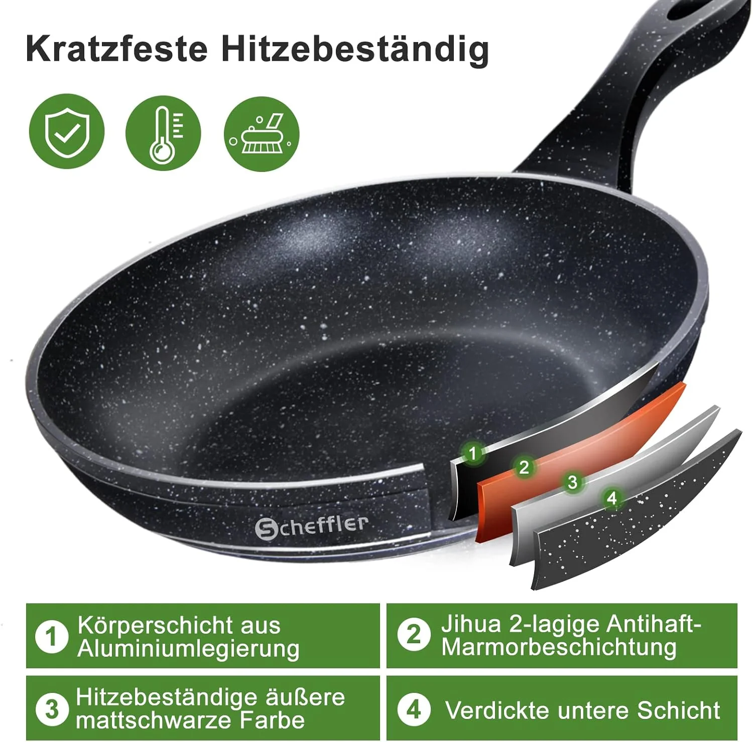 Scheffler Pfanne 20cm 24cm 28cm Bratpfanne,Pfanne induktion,beschichtete Pfanne mit Antihaft-Beschichtung,geeignet für alle Herdarten - Image 11