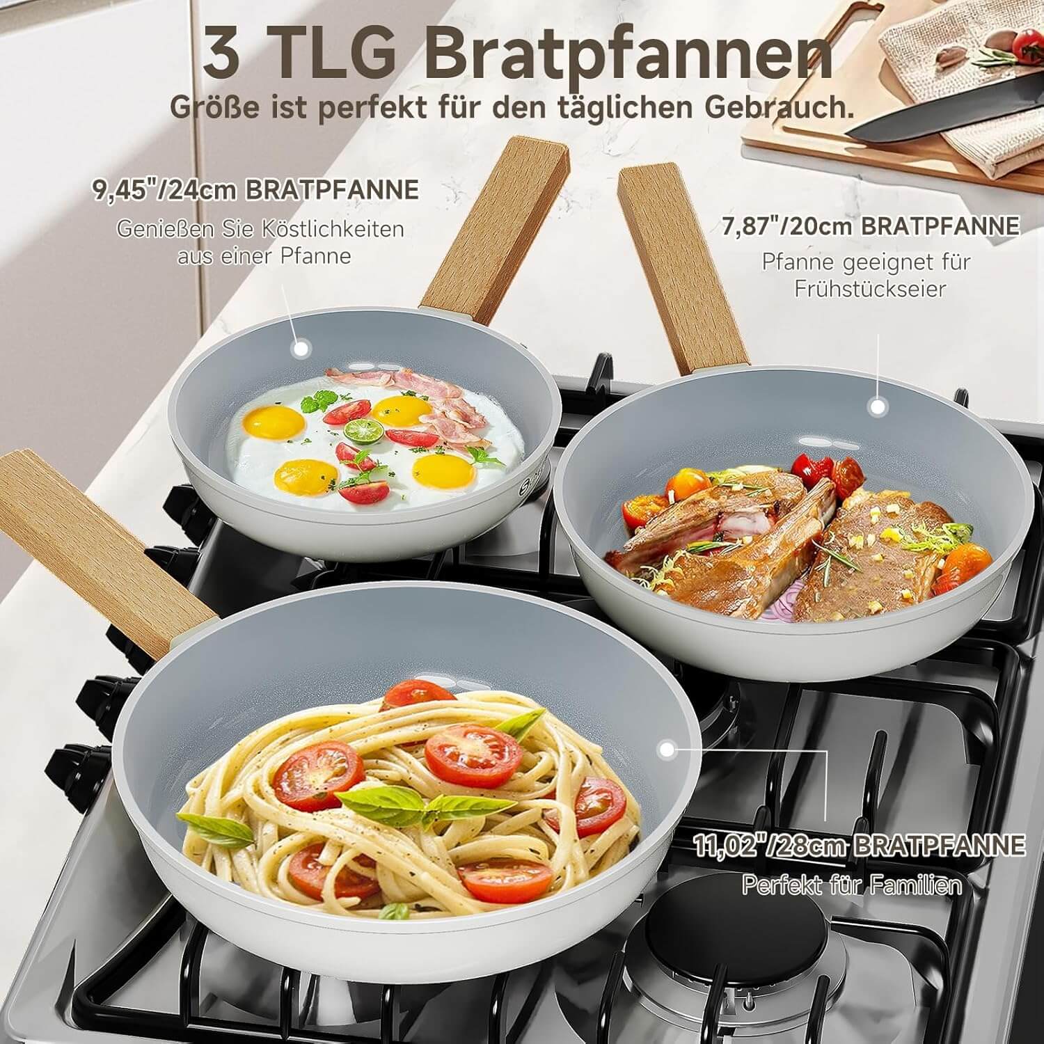 Pfannen-Set Pfanne Ø20/24/28 cm Bratpfanne Antihaftbeschichtung Pfanne Induktion geeignet für alle Herdarten - Image 13