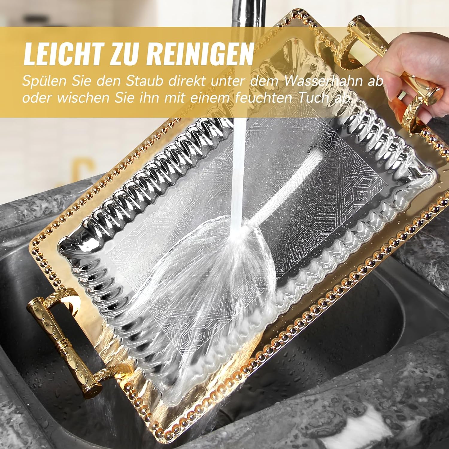 HOMELUX Serviertablett-Set 2 dekorative Tabletts mit Griffen 2 Stück Tabletts ideal für Küche Wohnzimmer Bad oder Bankette - Image 10