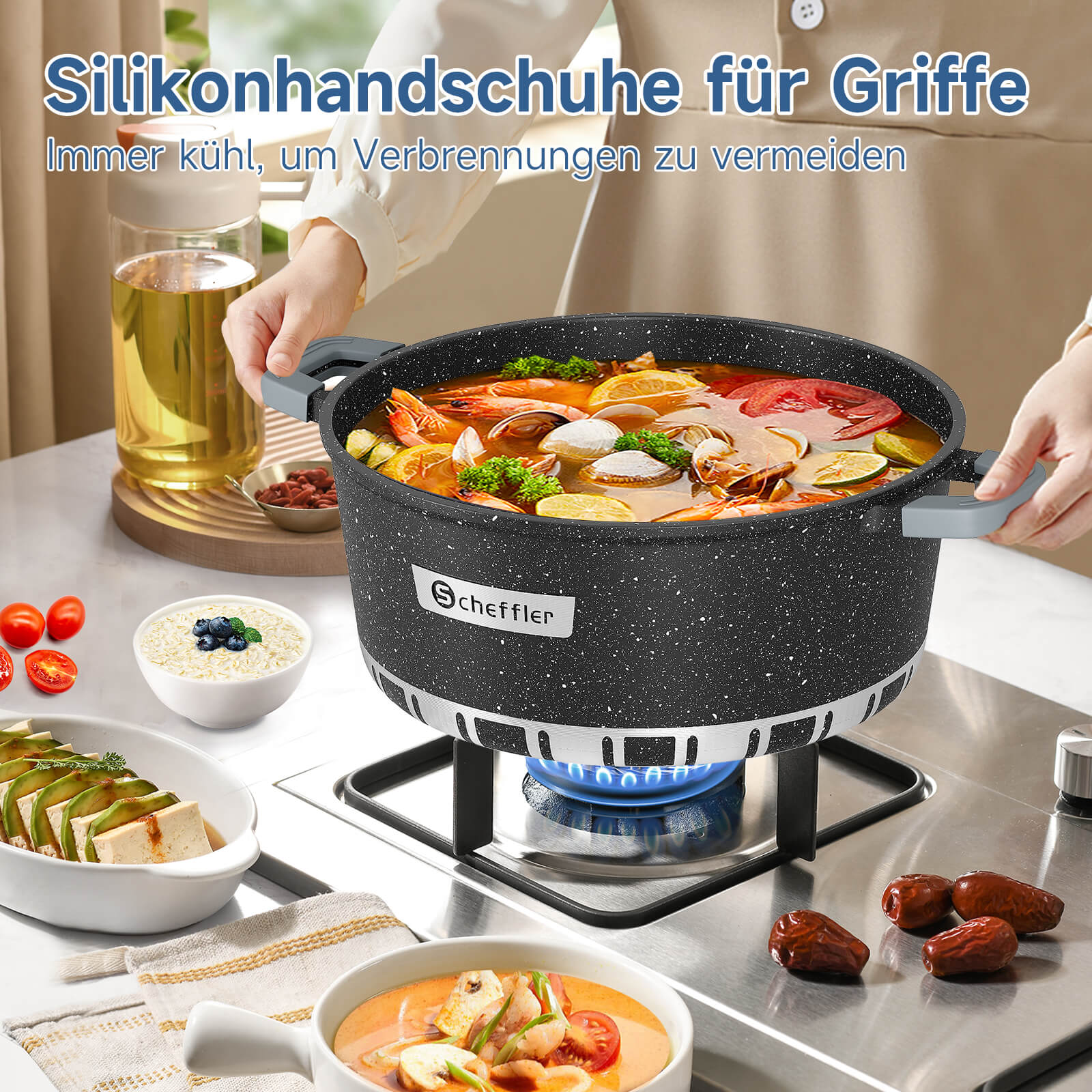 Scheffler Kochtopf mit Glasdeckel für Induktion Aluguss Antihaft Topf, hitzebeständig, energiesparend, frei von PFOA & PFOS - Image 5