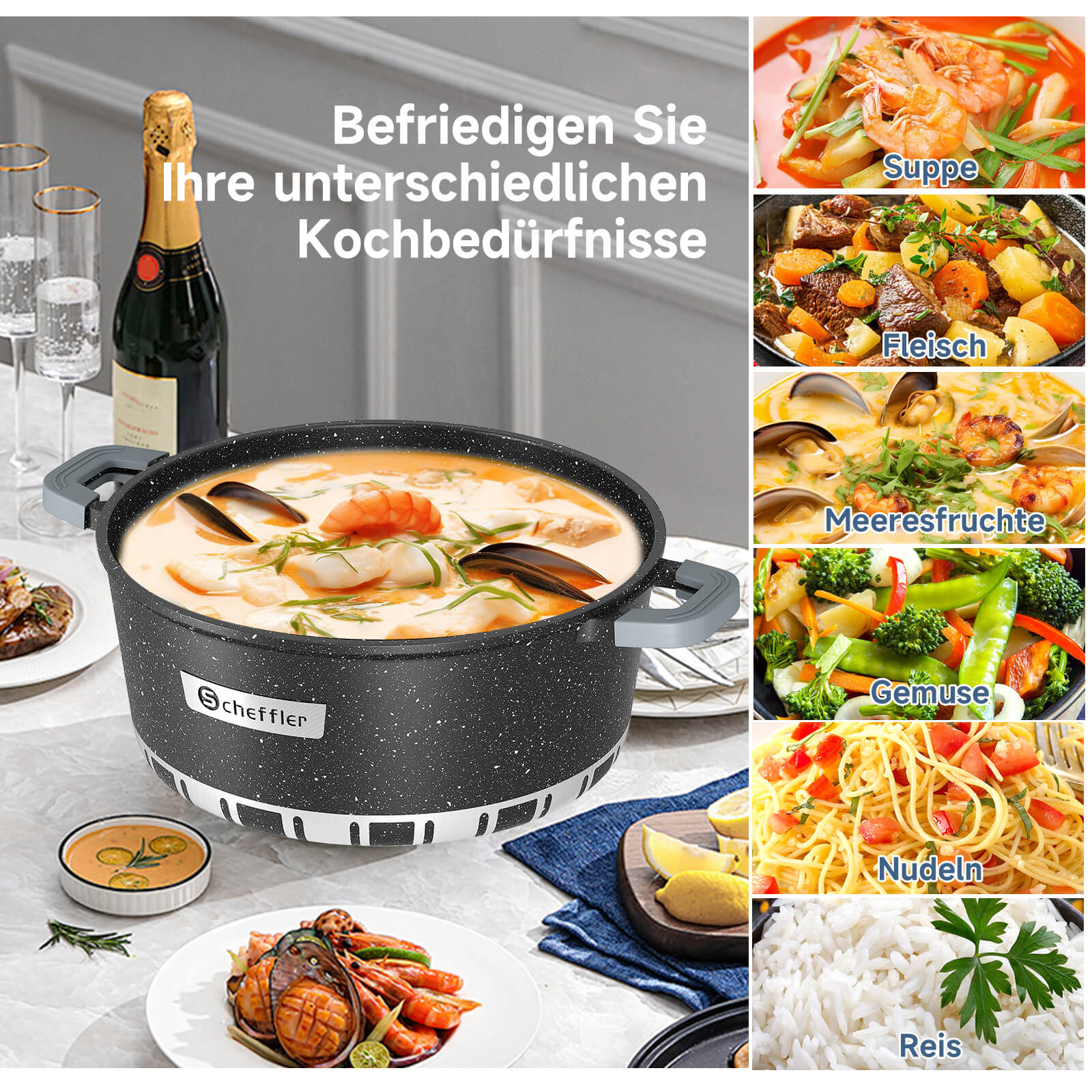 Scheffler Kochtopf mit Glasdeckel für Induktion Aluguss Antihaft Topf, hitzebeständig, energiesparend, frei von PFOA & PFOS - Image 8