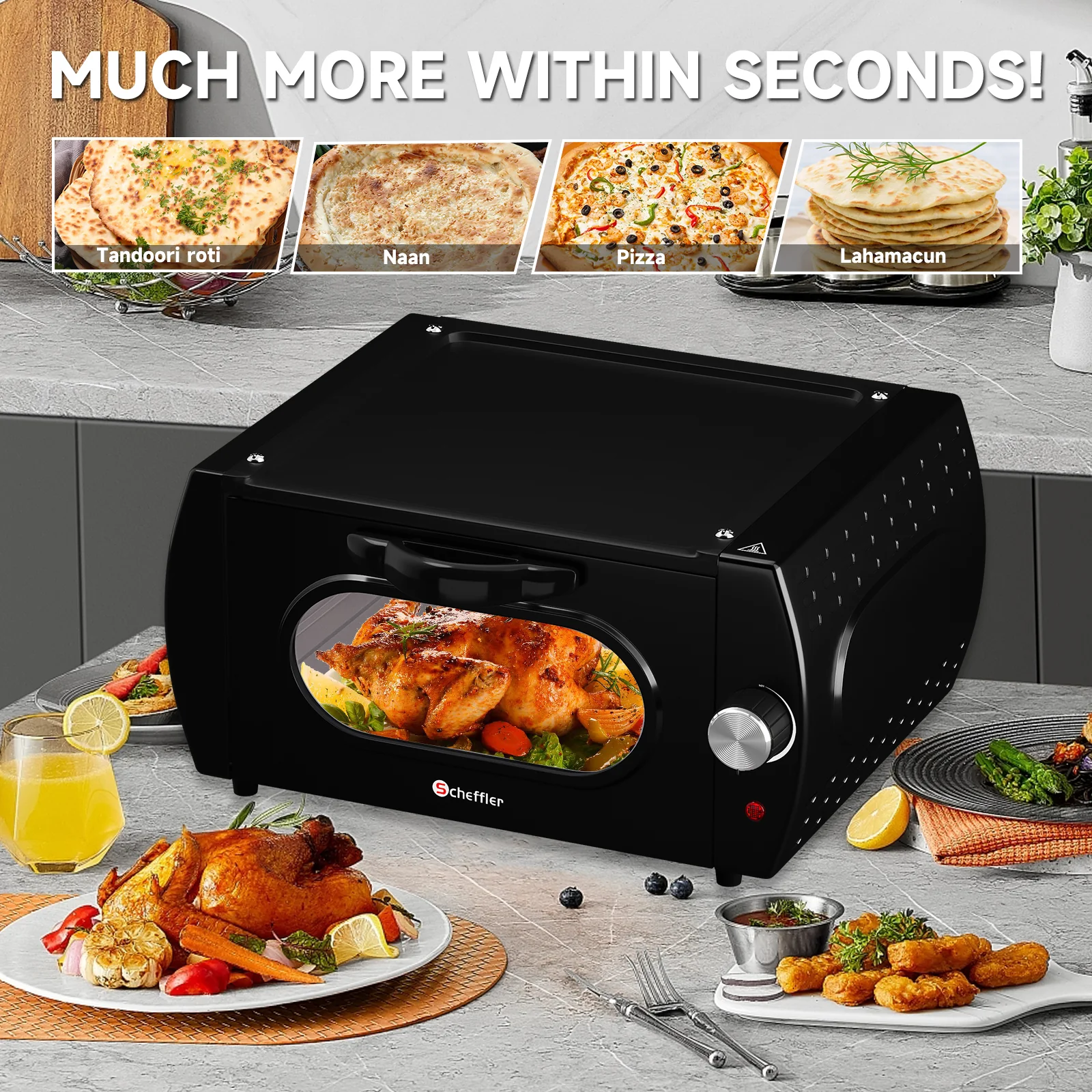 Scheffler Minibackofen Mini-Tandoor 2100 W mit Antihaftbeschichtete Deckplatte, großes Sichtfenster - Image 2