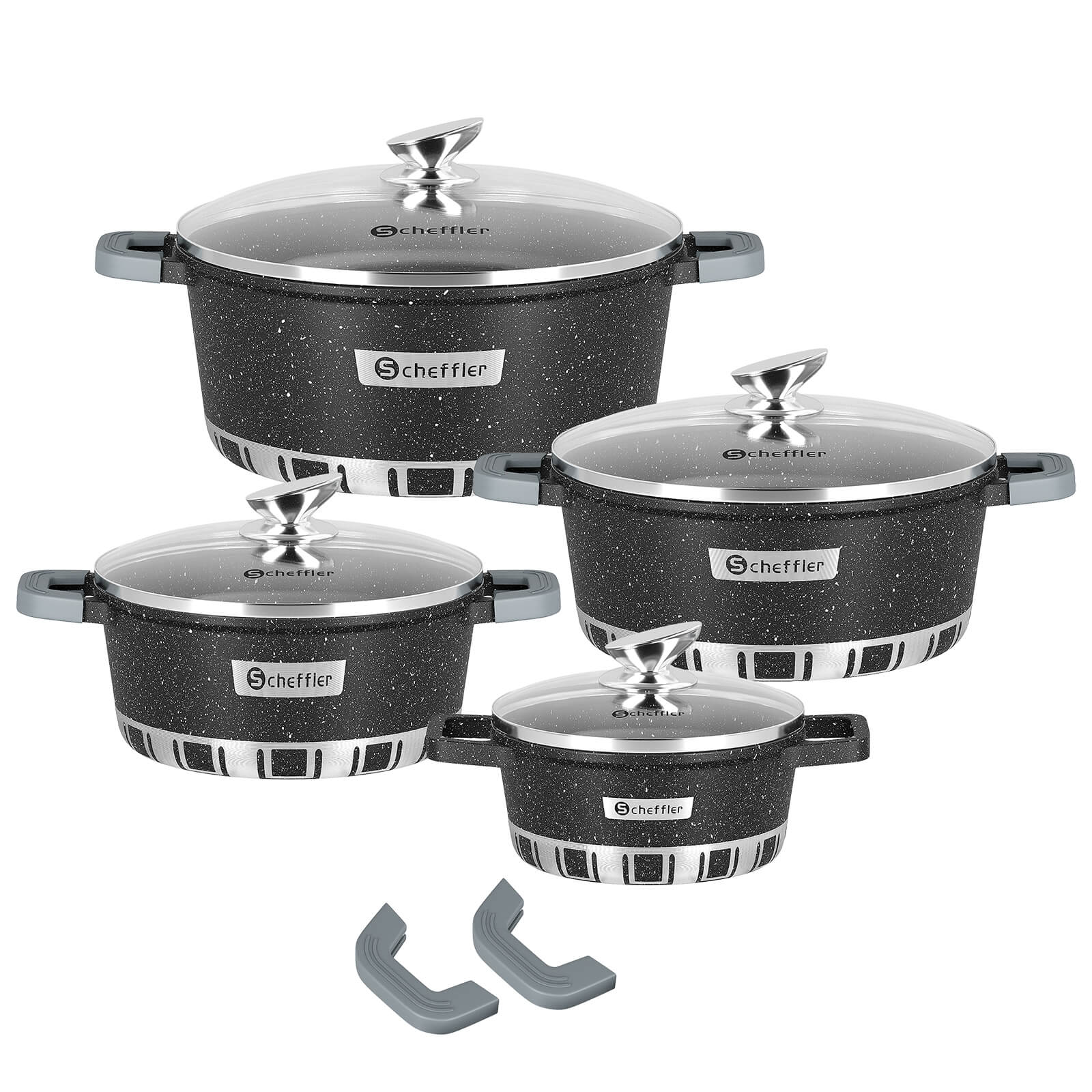 Scheffler Topfset Kochtopf Set mit Glasdeckel Antihaftbeschichtung Induktion für alle Herdarten geeignet - Image 7