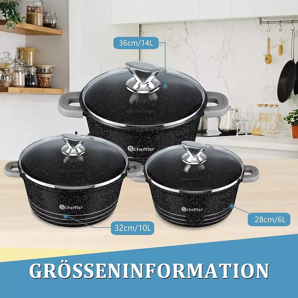 Scheffler Topfset mit Glasdeckel Kochtopf Set Induktions Töpfe Set, 2.2L/24cm,4L/28cm,6L,Töpfe Set, mit Antihaftbeschichtung - Image 8