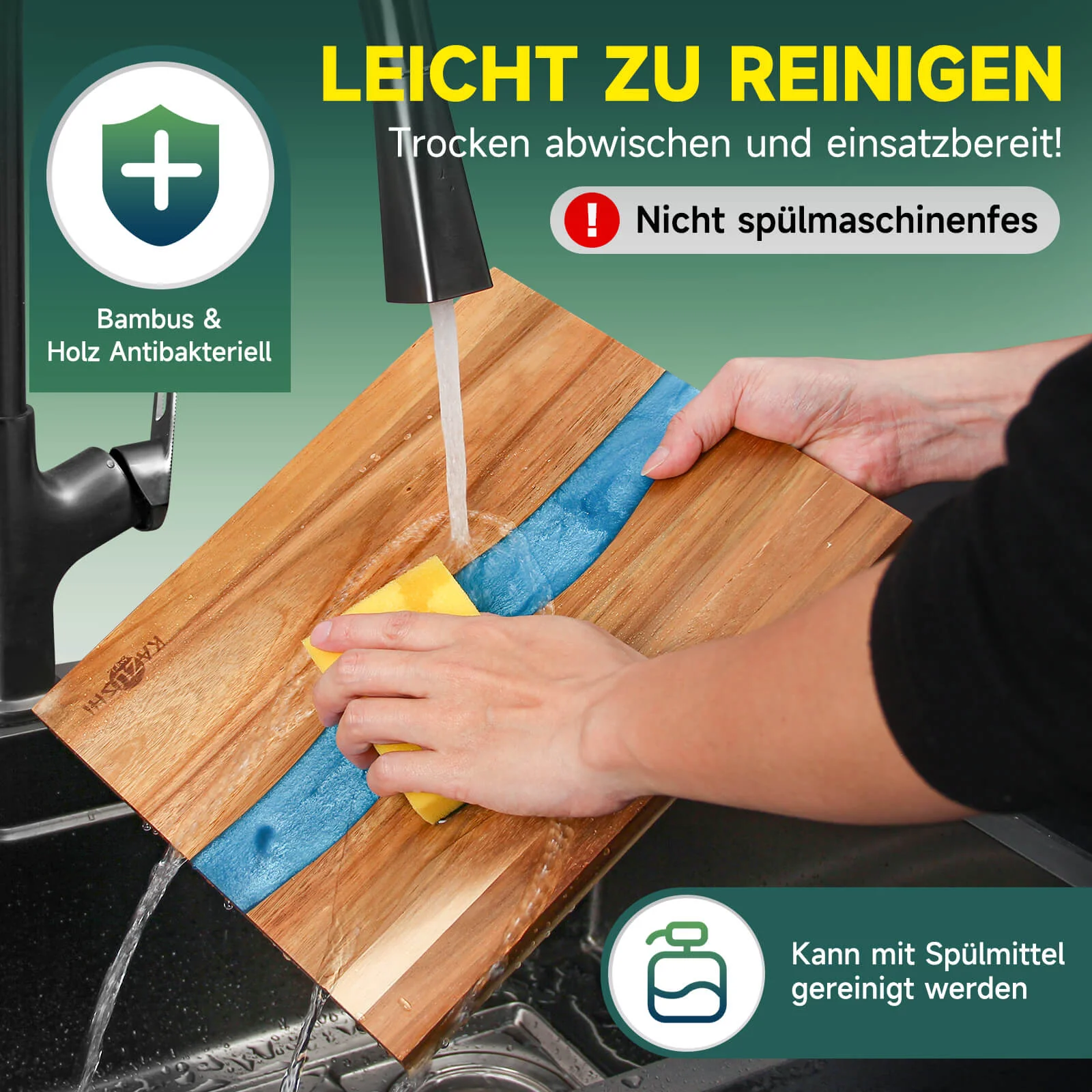 Schneidebrett 30x25 cm – Natürliches Bambus-Epoxy-Schneidebrett für Stil und Funktionalität - Image 2