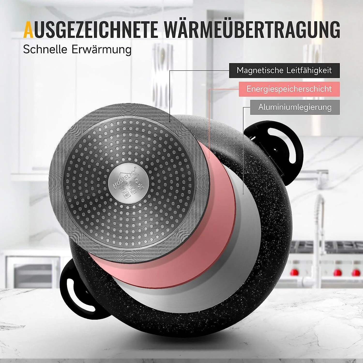Töpfe Induktions Kochtopf mit Deckel, Antihaftbeschichtung, für alle Herdarten - Image 3