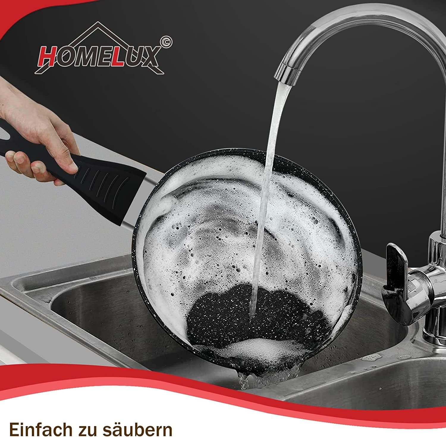HOMELUX 10tlg Induktions-Töpfe Set Kochtopfset aus Aluminiumguss mit Antihaftbeschichtung, Töpfe inkl. Deckel, PFOA frei Schwarz - Image 5