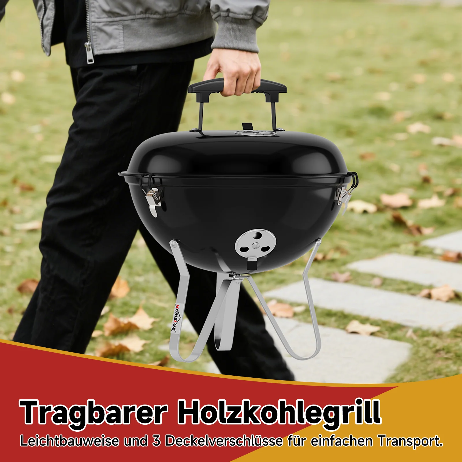 Tragbarer Holzkohle Kugelgrill Ø36cm, emaillierter Campinggrill Tischgrill für Balkon, Picknick & Outdoor - Image 5
