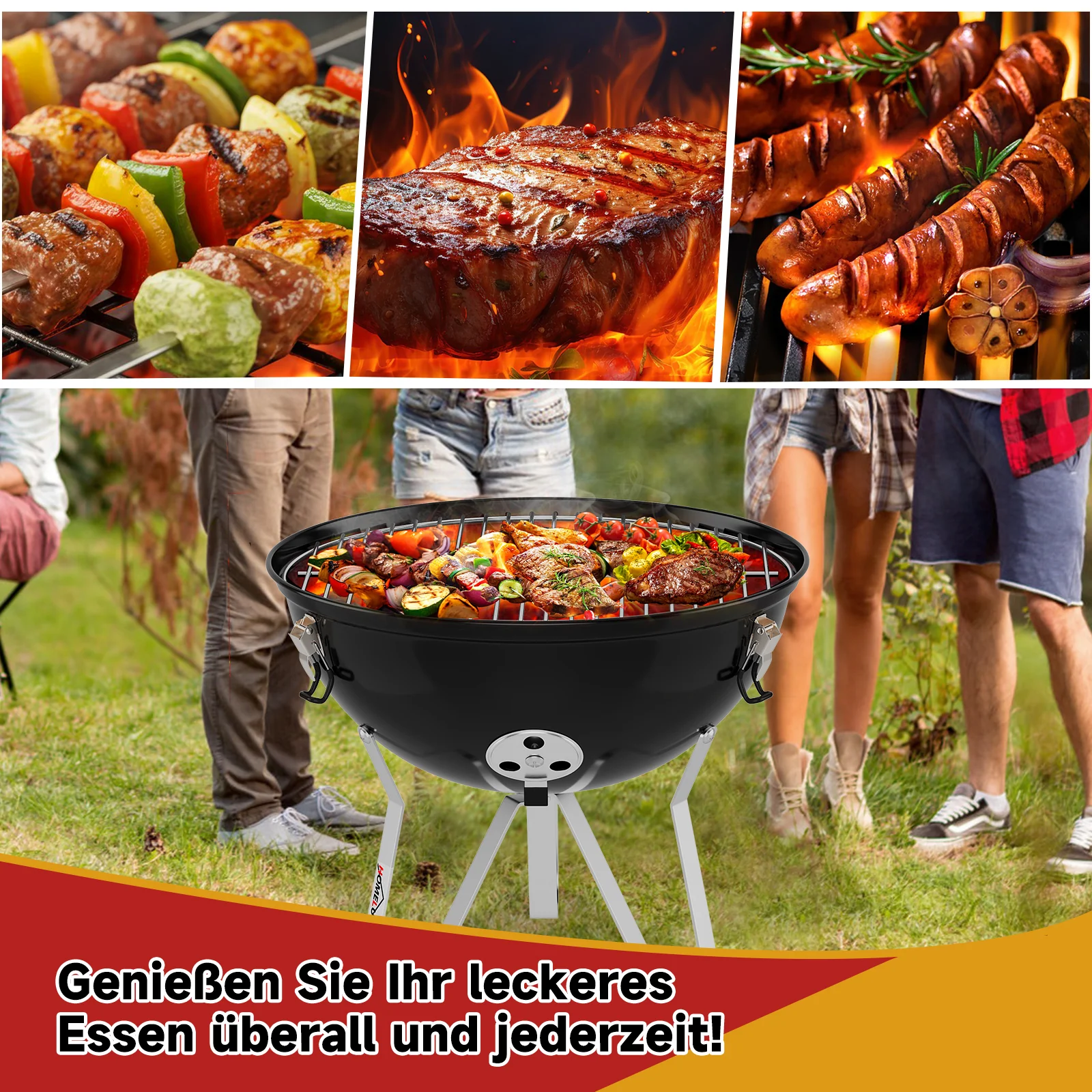 Tragbarer Holzkohle Kugelgrill Ø36cm, emaillierter Campinggrill Tischgrill für Balkon, Picknick & Outdoor - Image 7