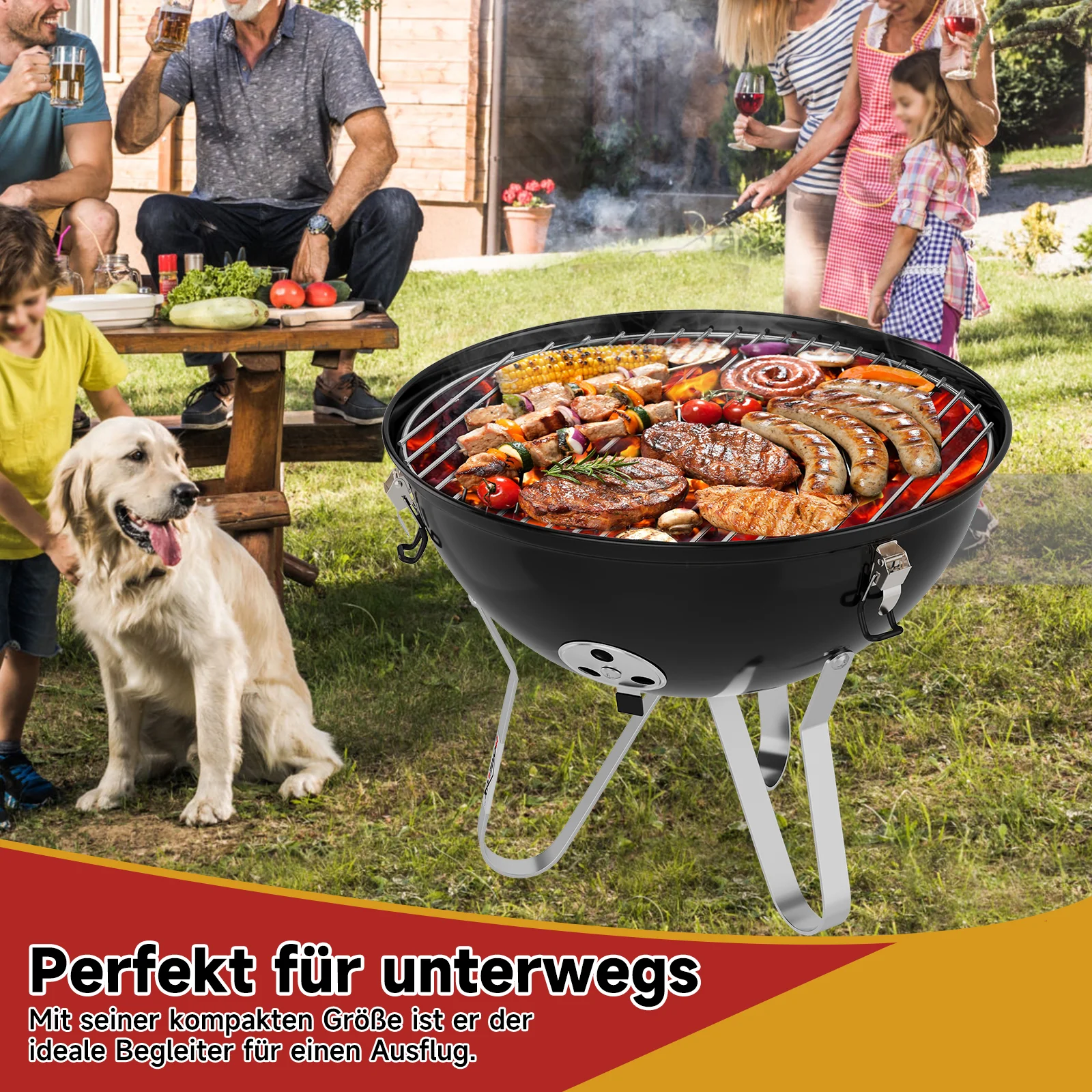 Tragbarer Holzkohle Kugelgrill Ø36cm, emaillierter Campinggrill Tischgrill für Balkon, Picknick & Outdoor - Image 8